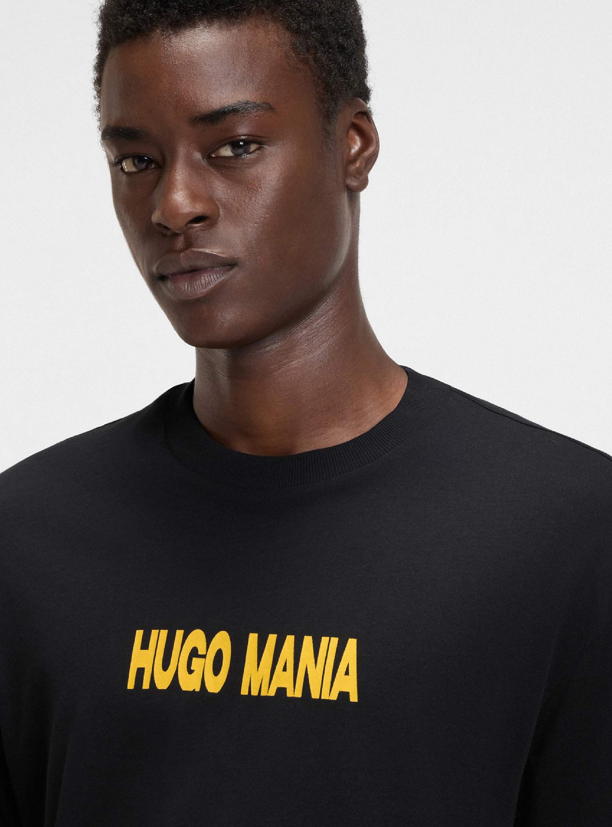 HUGO Cotton-Jersey T-Shirt With Graphic Logo Print  Nedix - Black