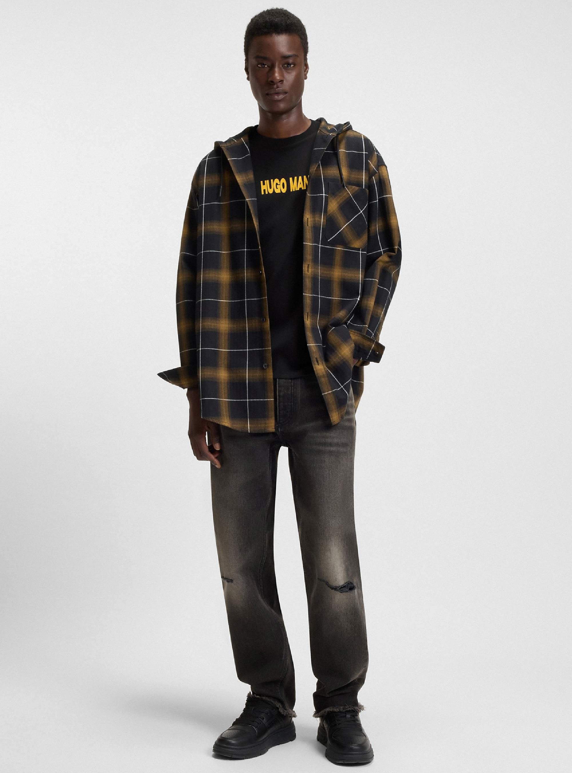 HUGO Cotton-Jersey T-Shirt With Graphic Logo Print  Nedix - Black