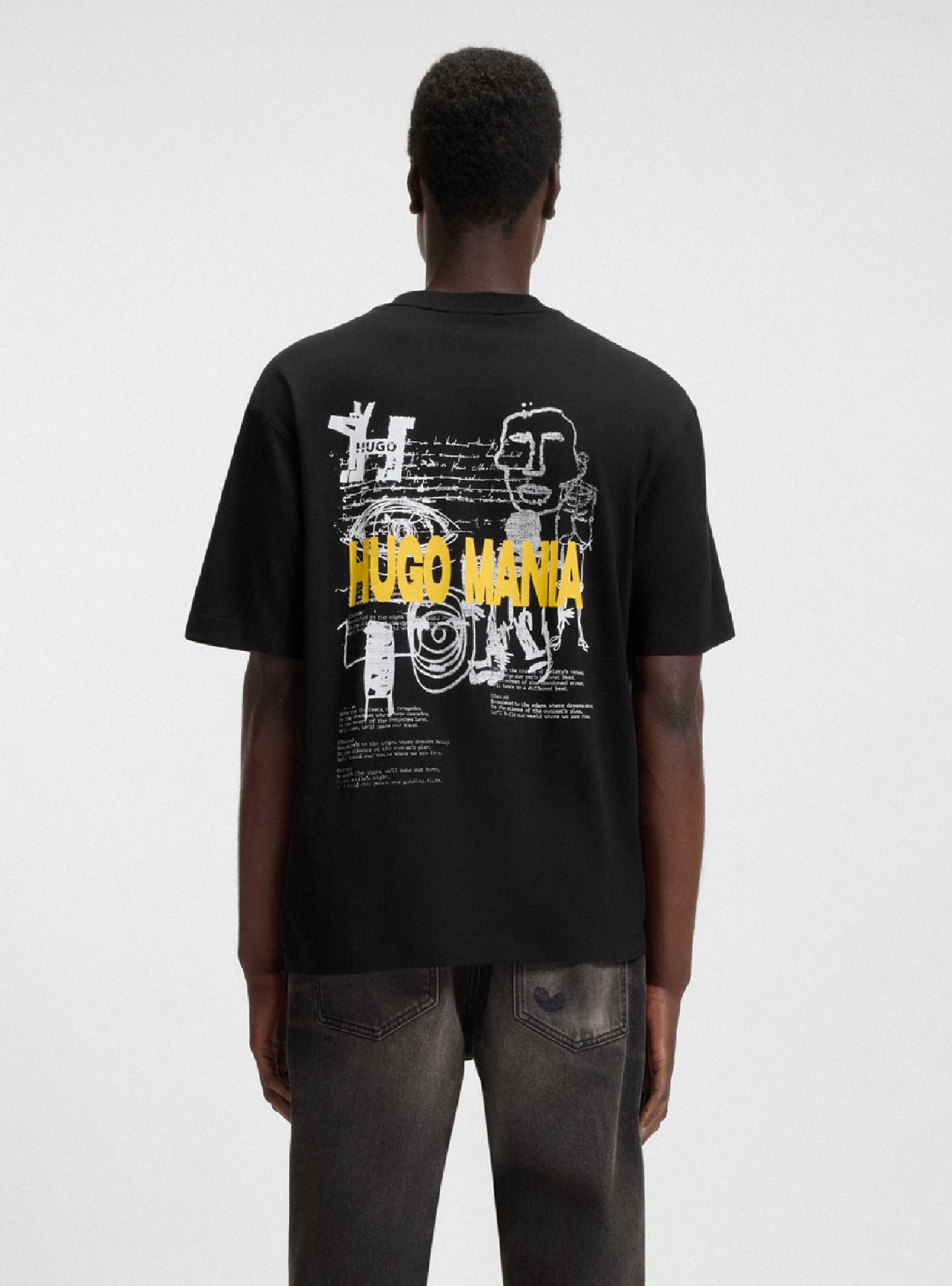 HUGO Cotton-Jersey T-Shirt With Graphic Logo Print  Nedix - Black