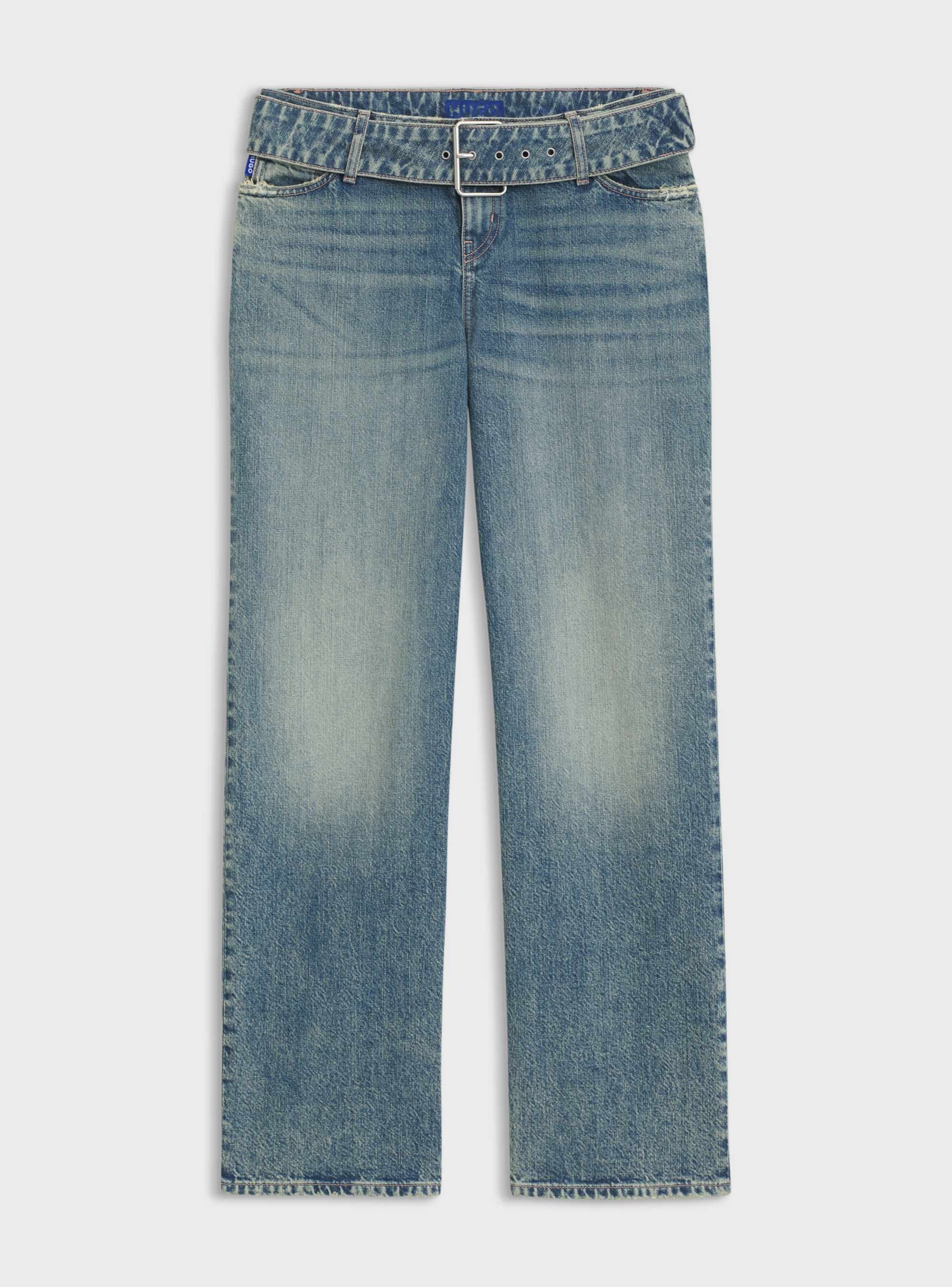 HUGO Baggy-Fit Jeans With Denim Belt Glory_B - Medium Aged Denim
