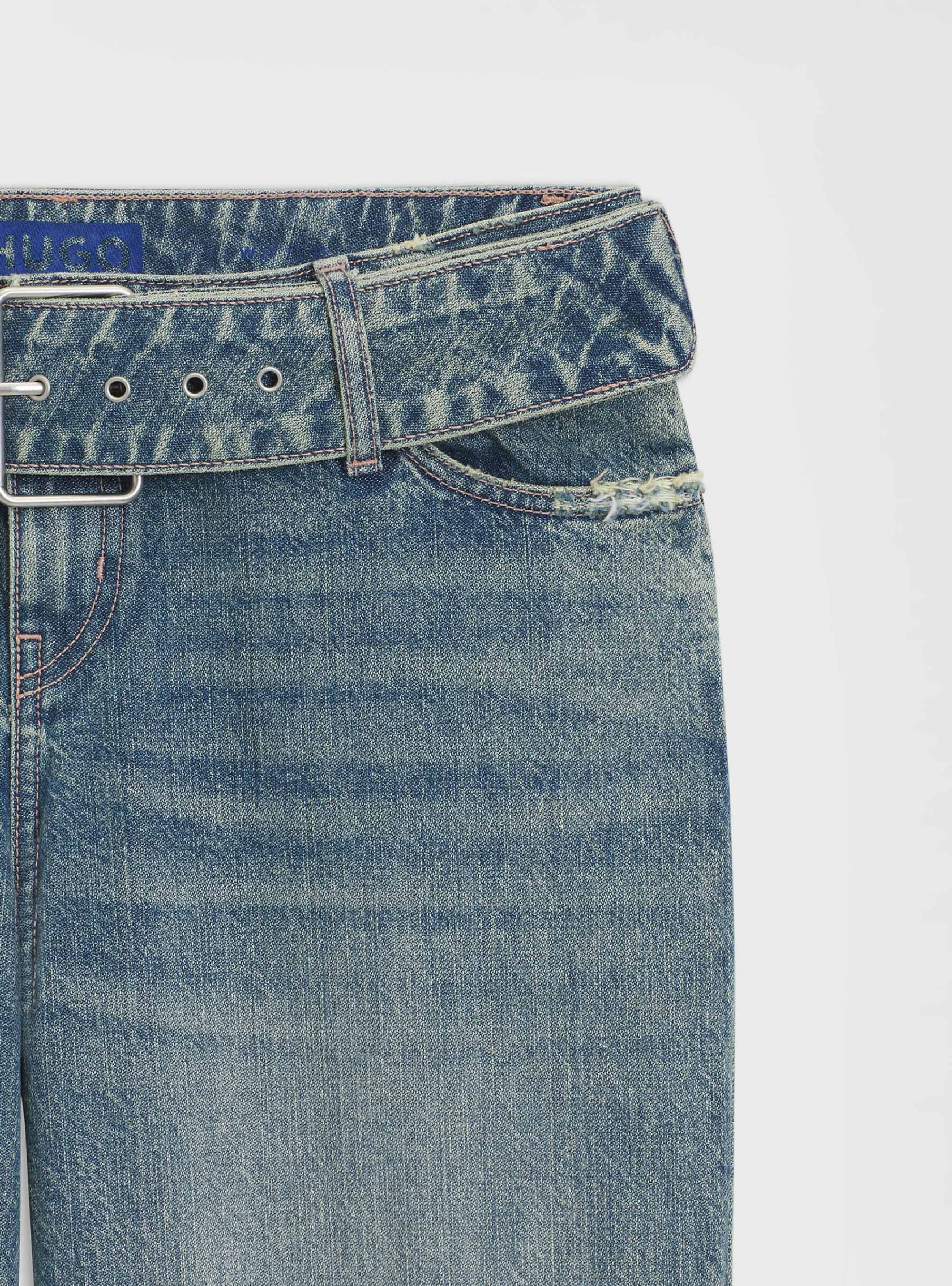 HUGO Baggy-Fit Jeans With Denim Belt Glory_B - Medium Aged Denim