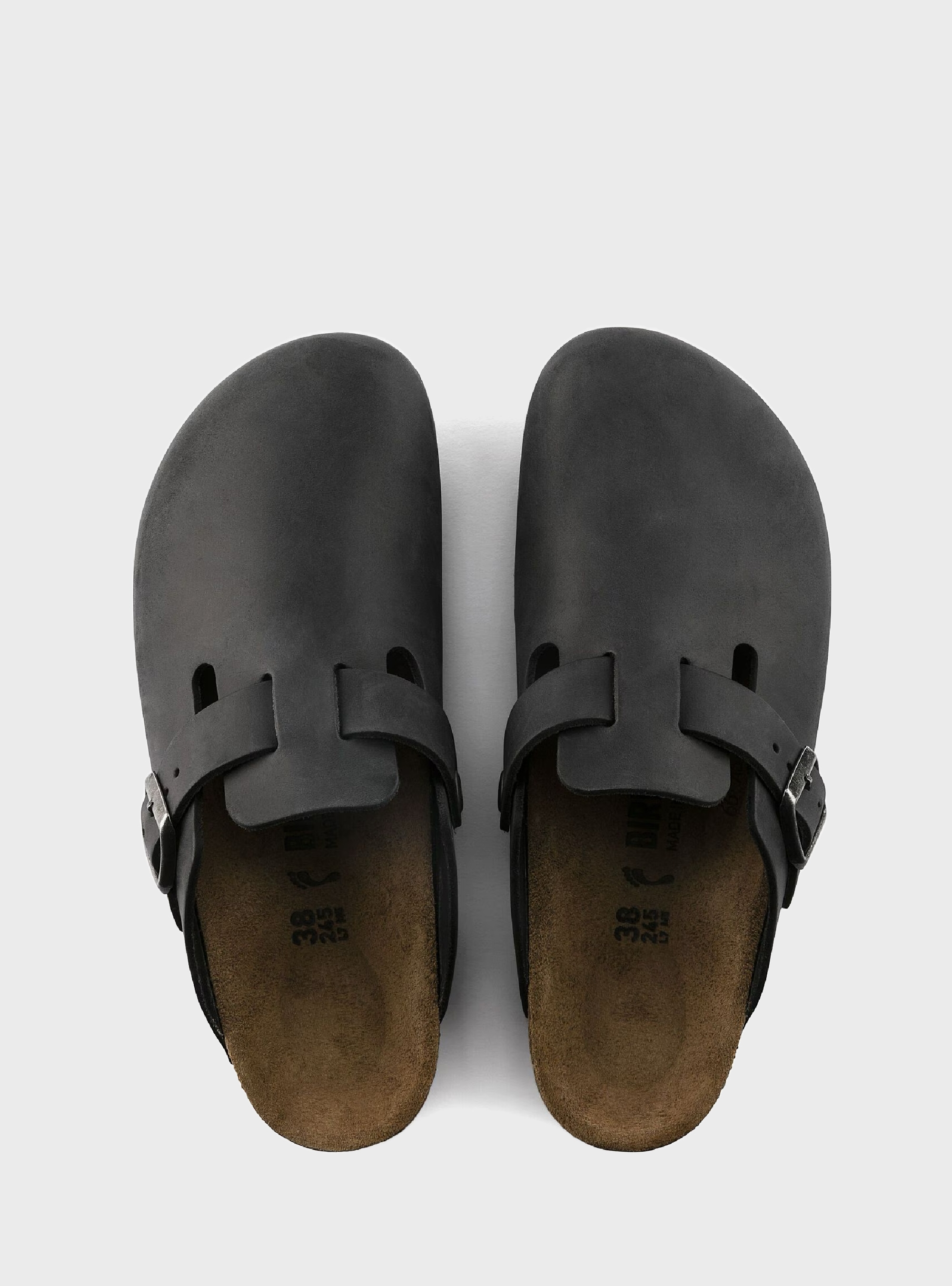 Birkenstock Boston Natural Leather Oiled Regular Fit Sandals - Black