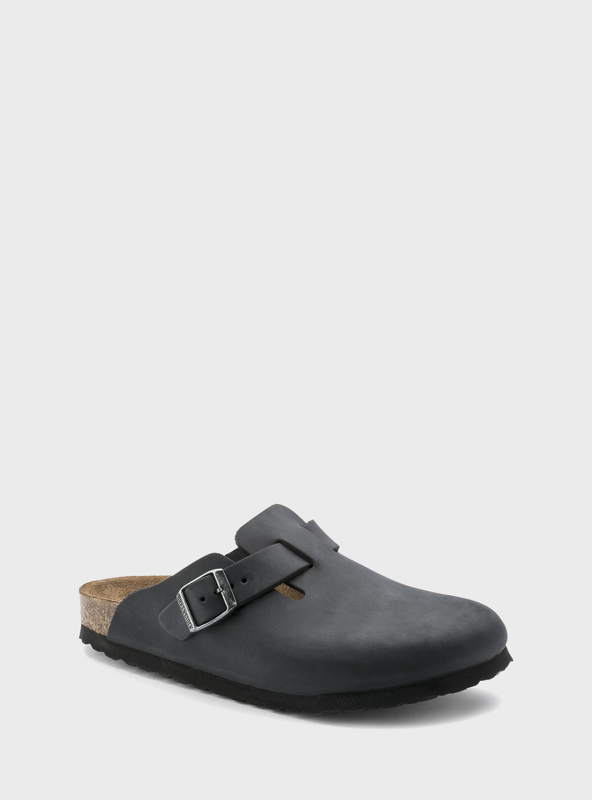 Birkenstock Boston Natural Leather Oiled Regular Fit Sandals - Black