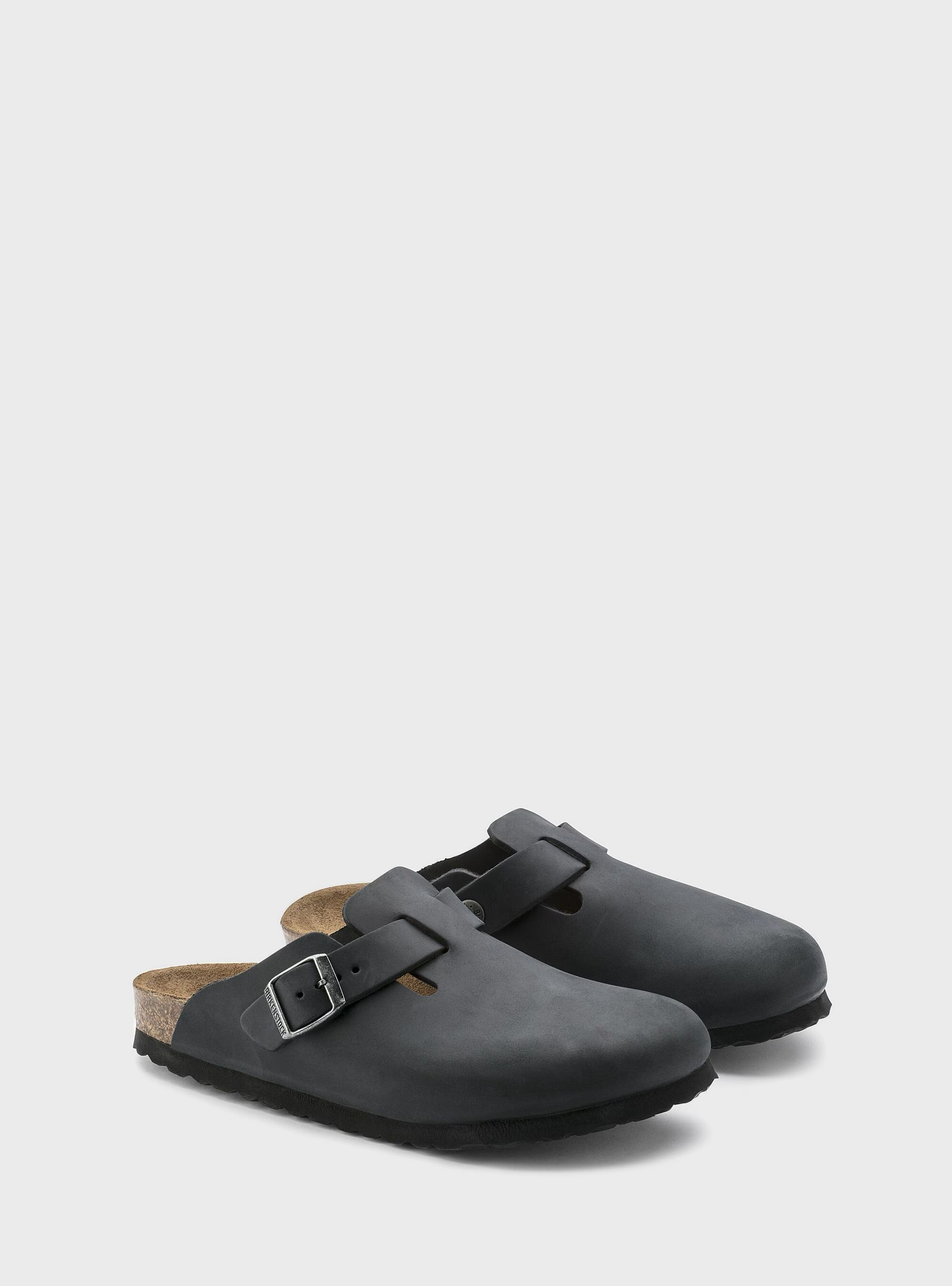 Birkenstock Boston Natural Leather Oiled Regular Fit Sandals - Black