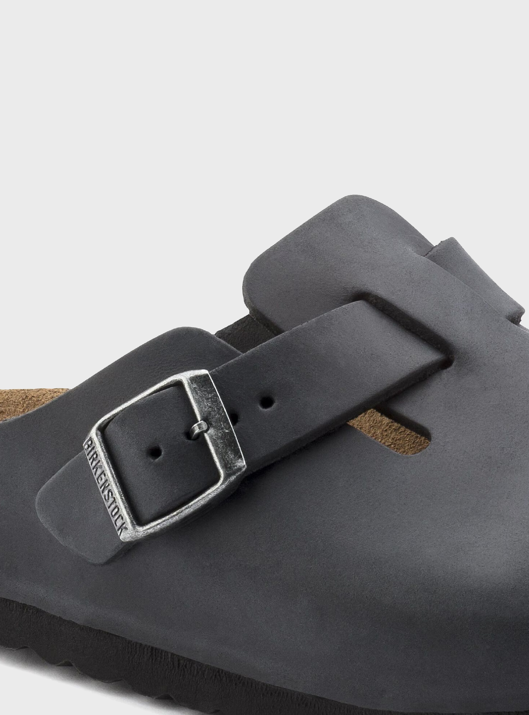 Birkenstock Boston Natural Leather Oiled Regular Fit Sandals - Black