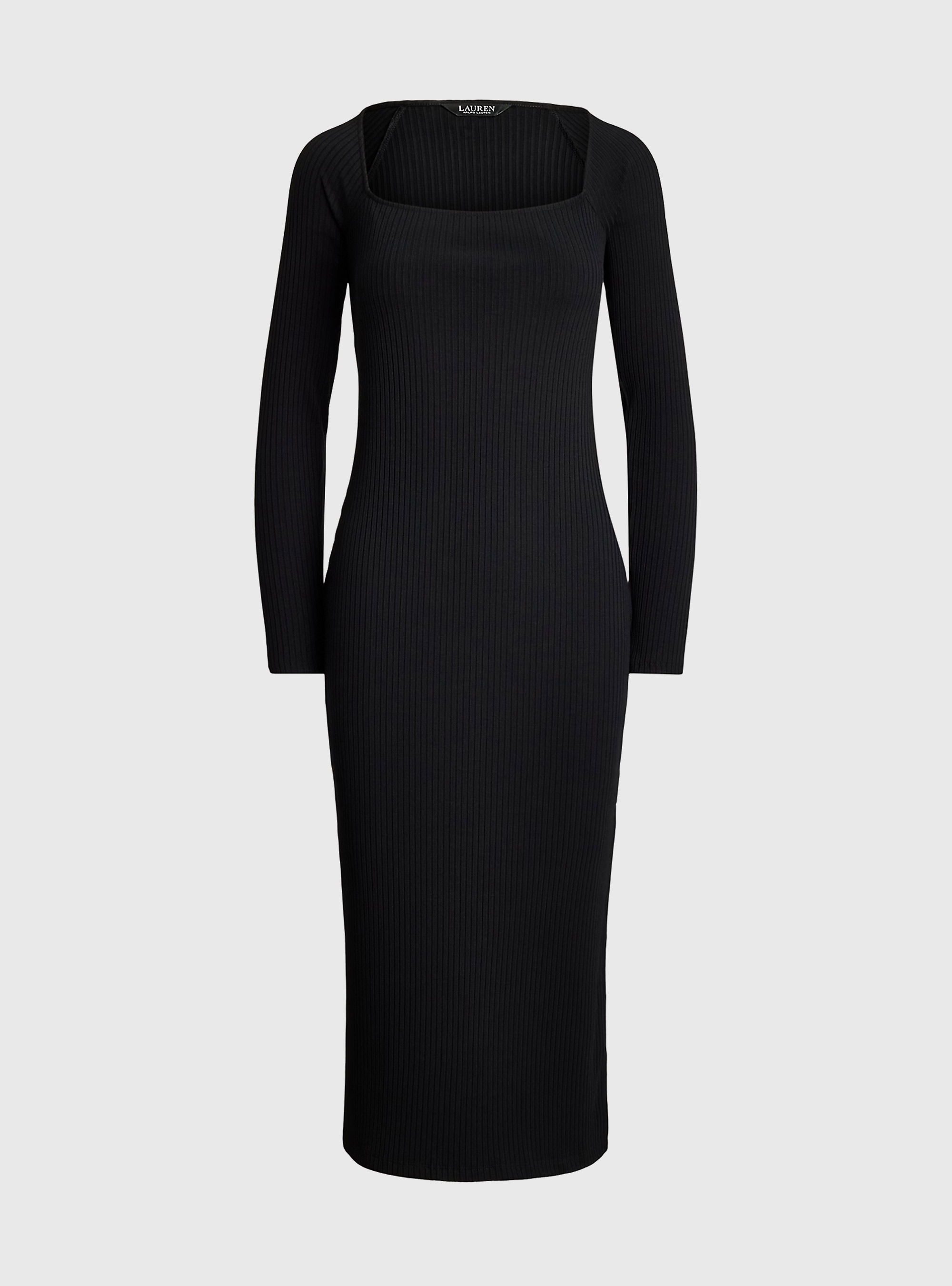 LAUREN Ralph Lauren Rib-Knit Long-Sleeve Midi Dress - Black