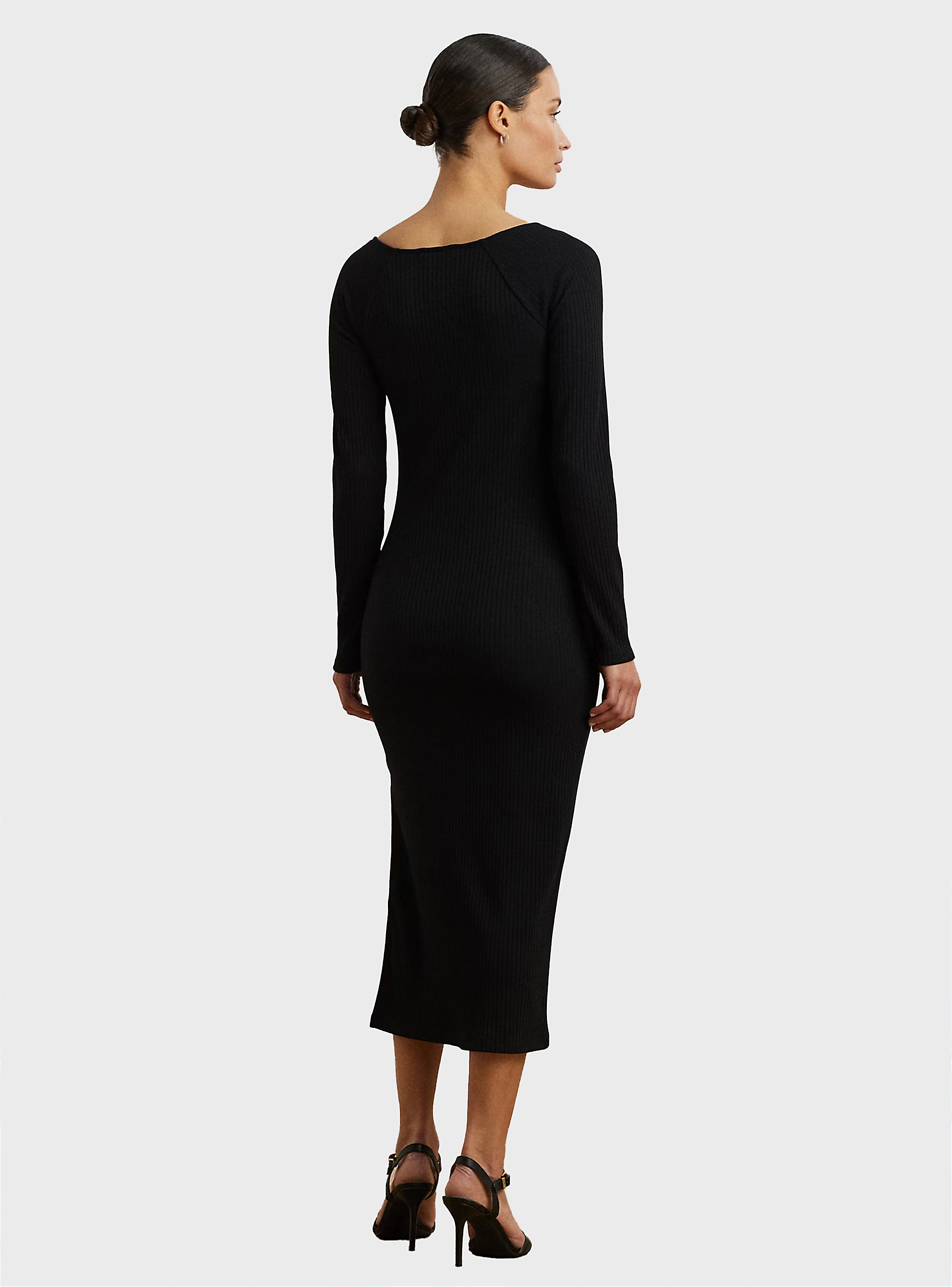 LAUREN Ralph Lauren Rib-Knit Long-Sleeve Midi Dress - Black
