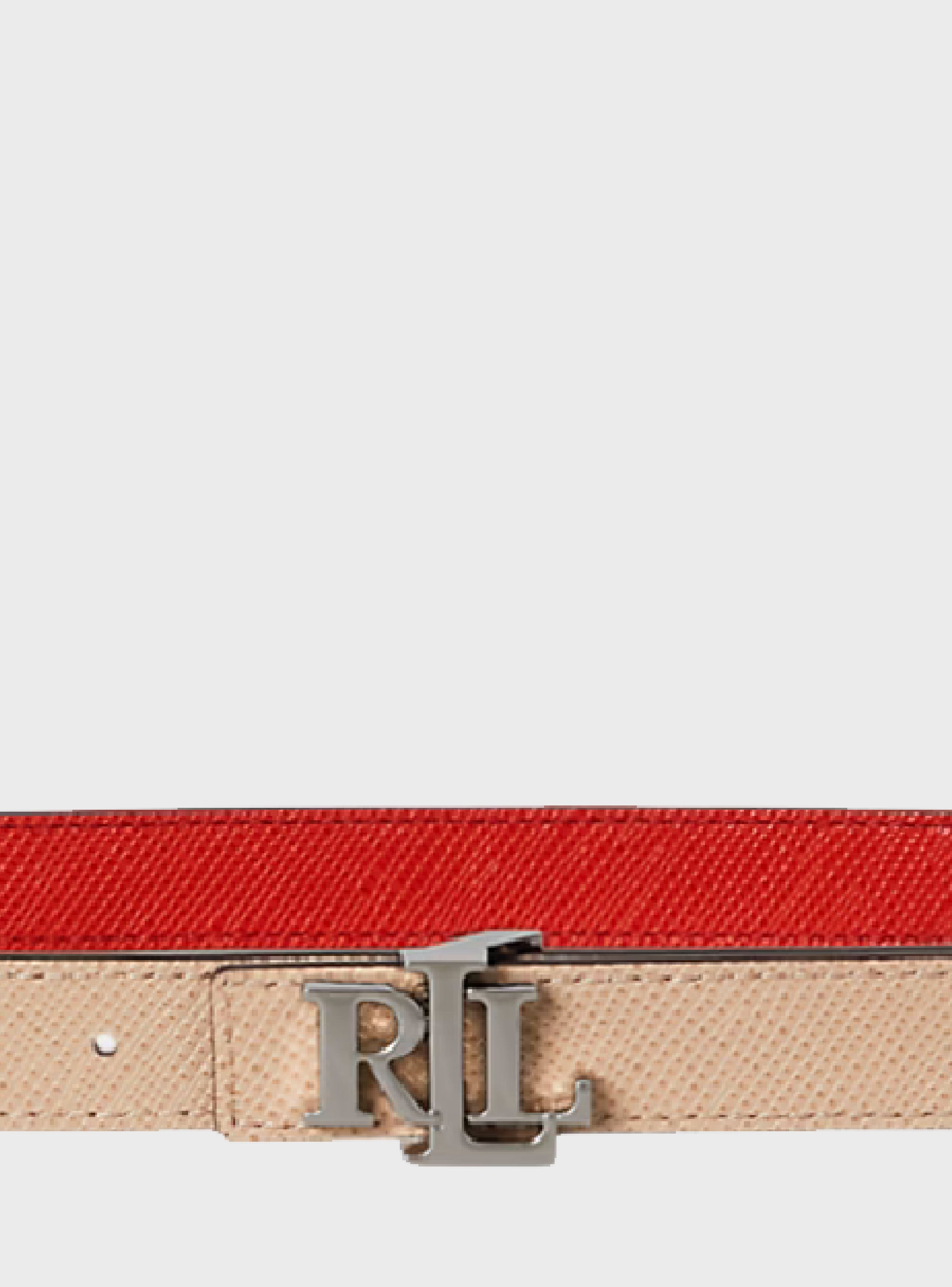 Polo Ralph Lauren Logo Reversible Crosshatch Skinny Belt - Red