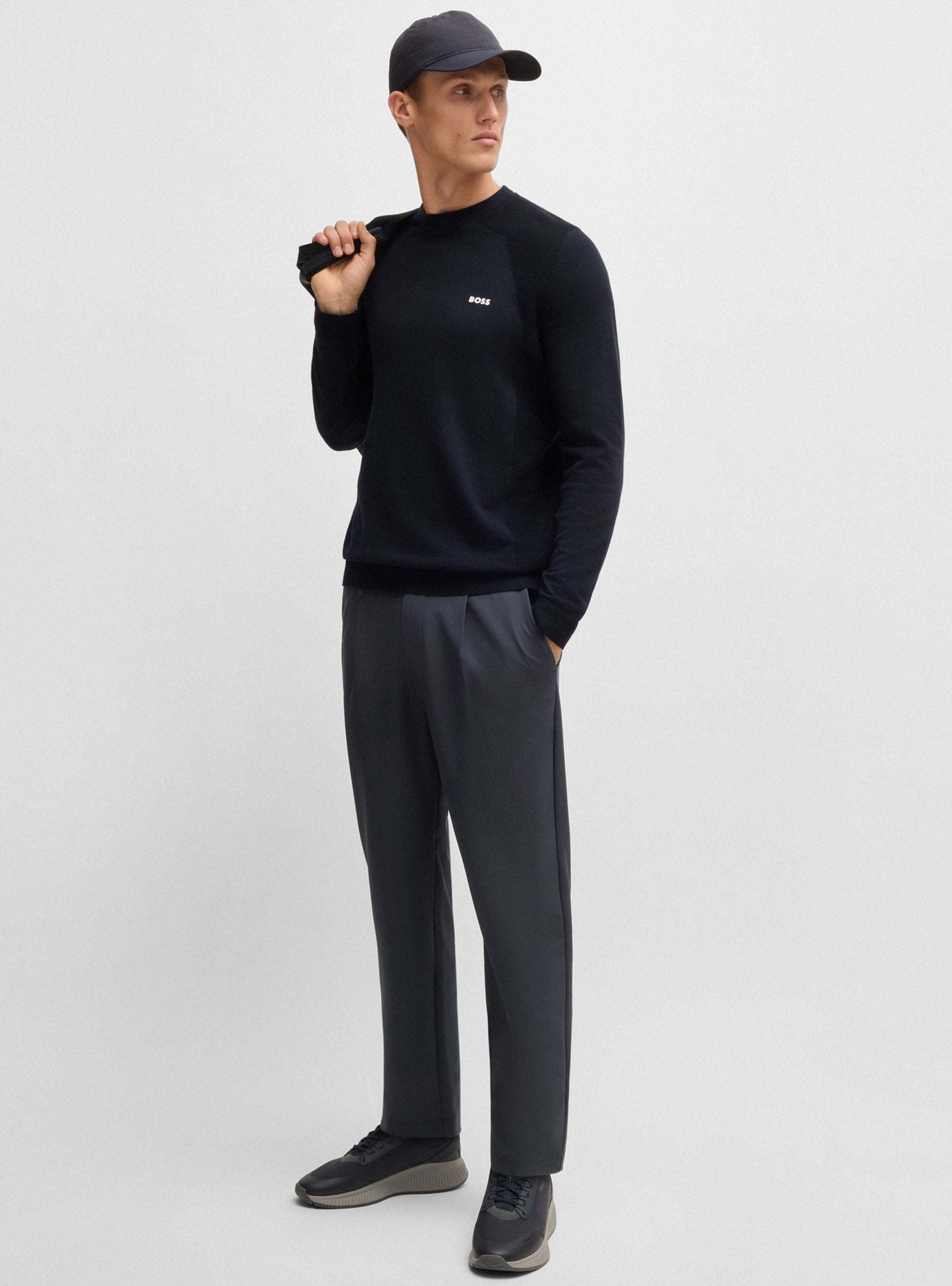 BOSS Tapered-Fit Trousers In Water-Repellent Stretch Fabric T_Convert-Pleat - Blue