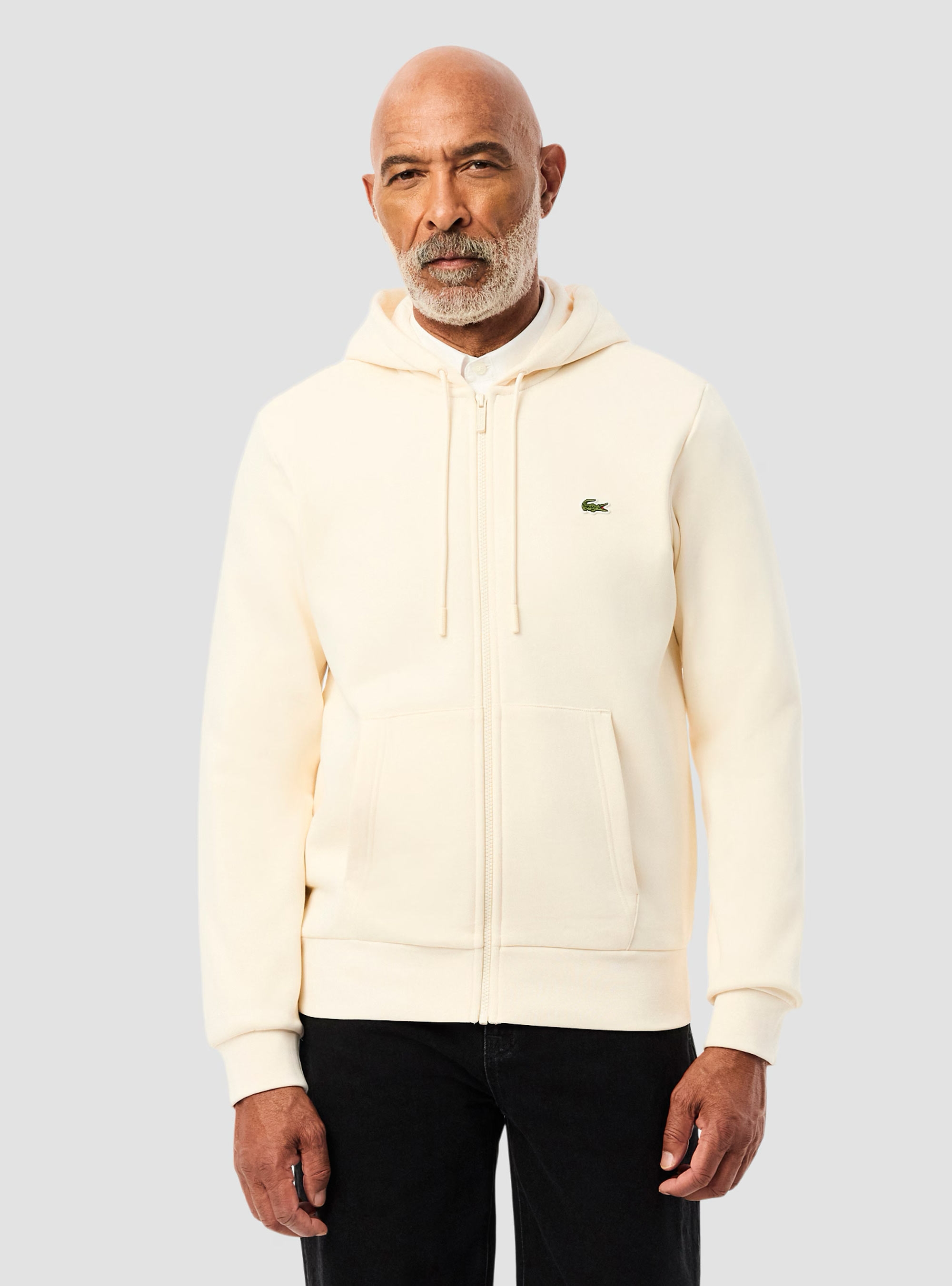 Lacoste Zip-Up Fleece Hoodie - Ecru