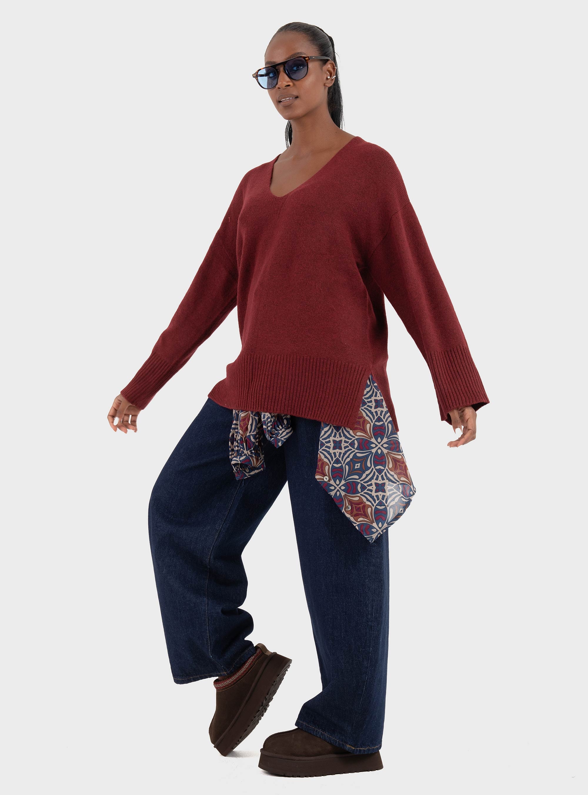 JJXX Lucca Diverse V-Neck Knit - Bordeaux