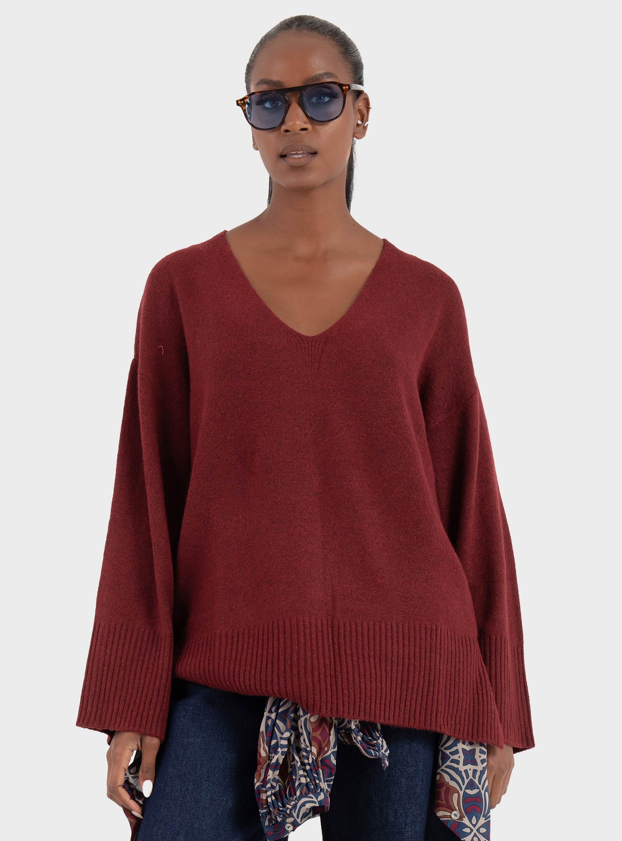 JJXX Lucca Diverse V-Neck Knit - Bordeaux