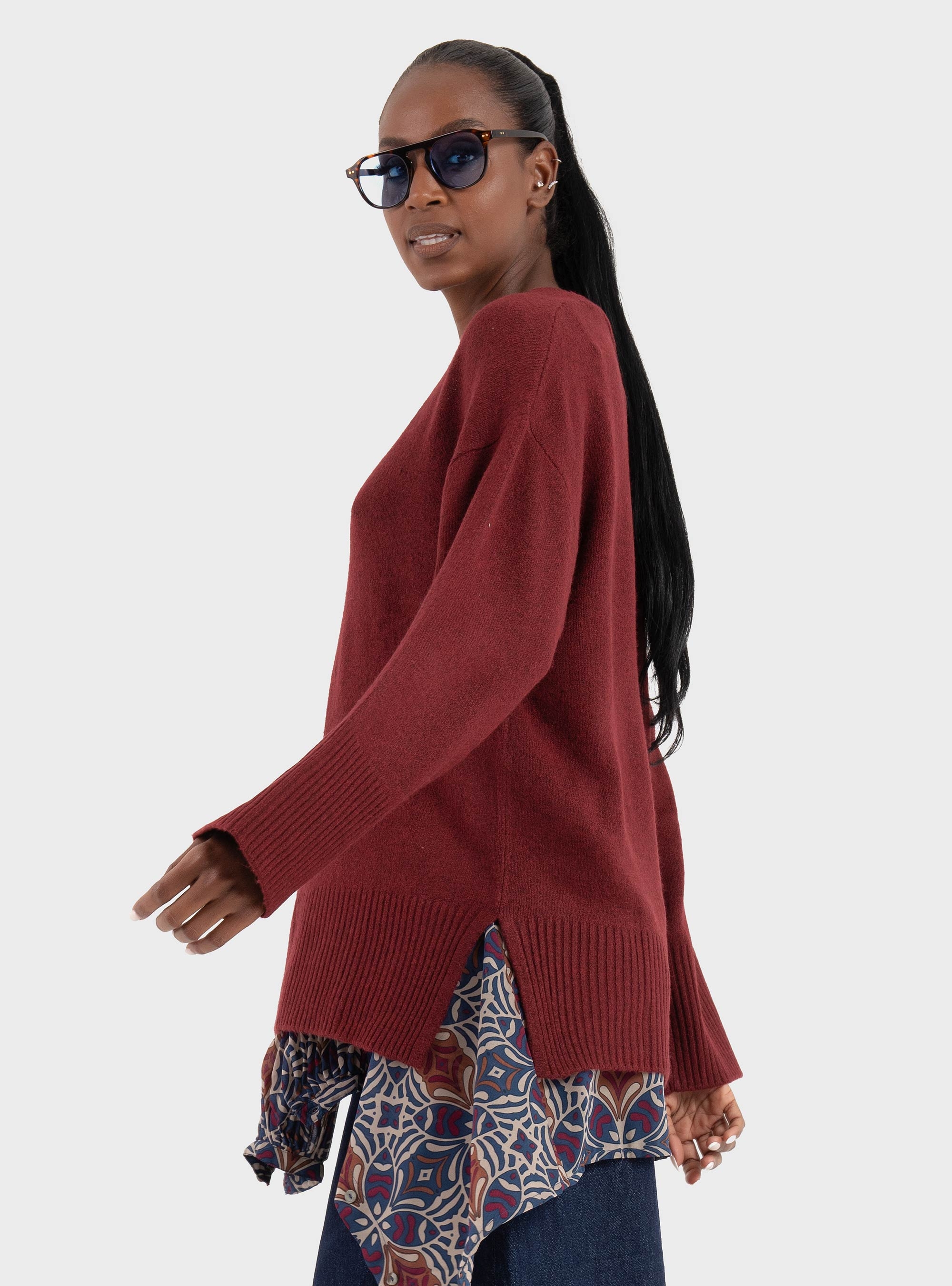 JJXX Lucca Diverse V-Neck Knit - Bordeaux
