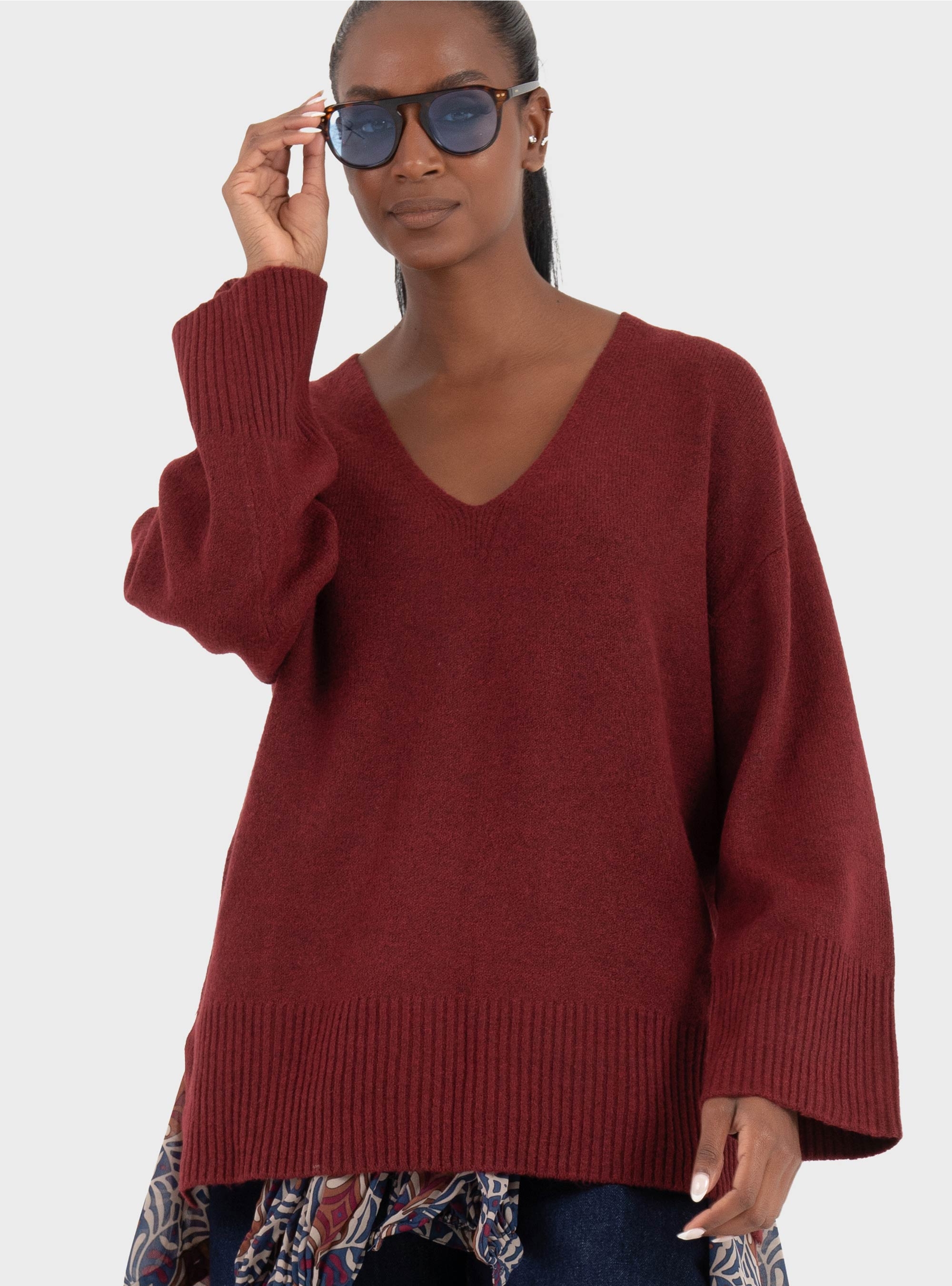 JJXX Lucca Diverse V-Neck Knit - Bordeaux