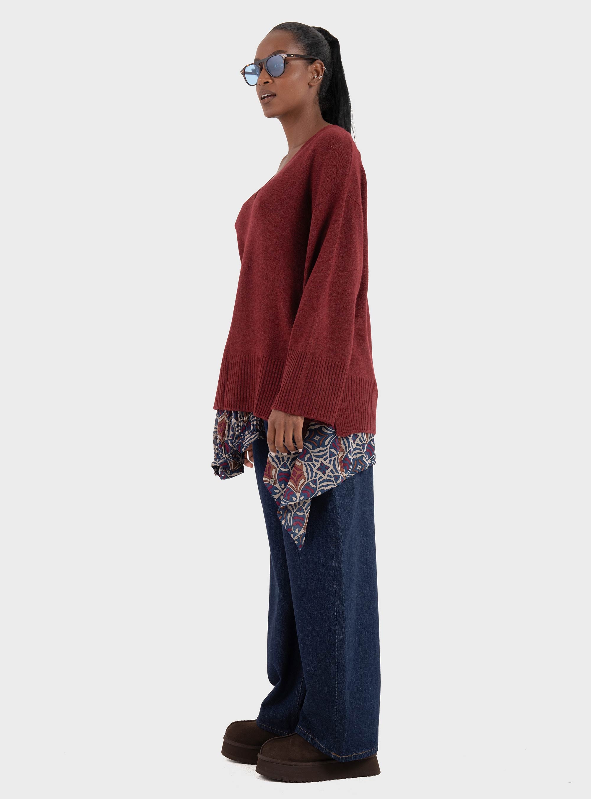 JJXX Lucca Diverse V-Neck Knit - Bordeaux