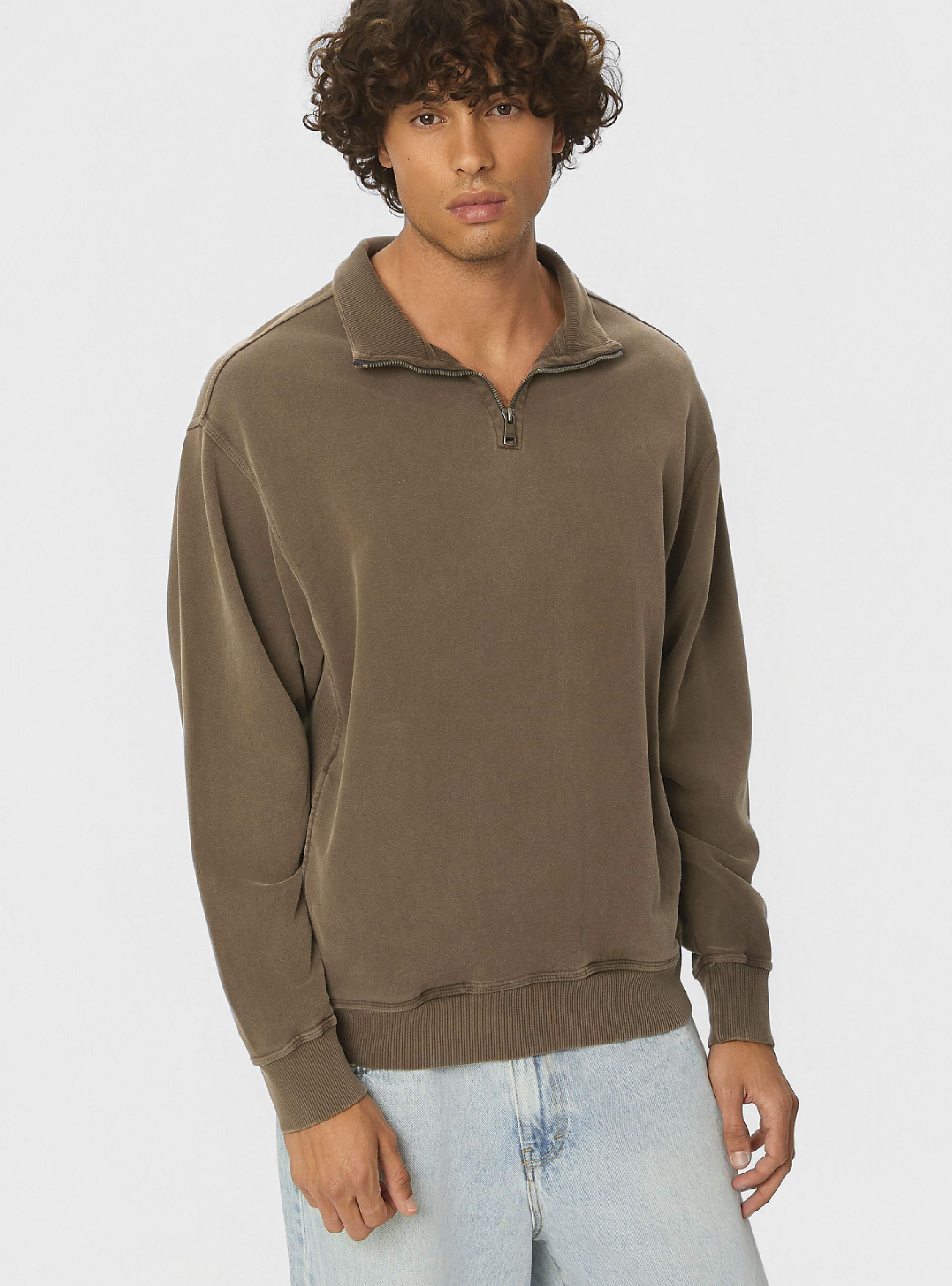 Dirty Laundry Dropped Shoulder Half-Zip Crewneck - Light Brown