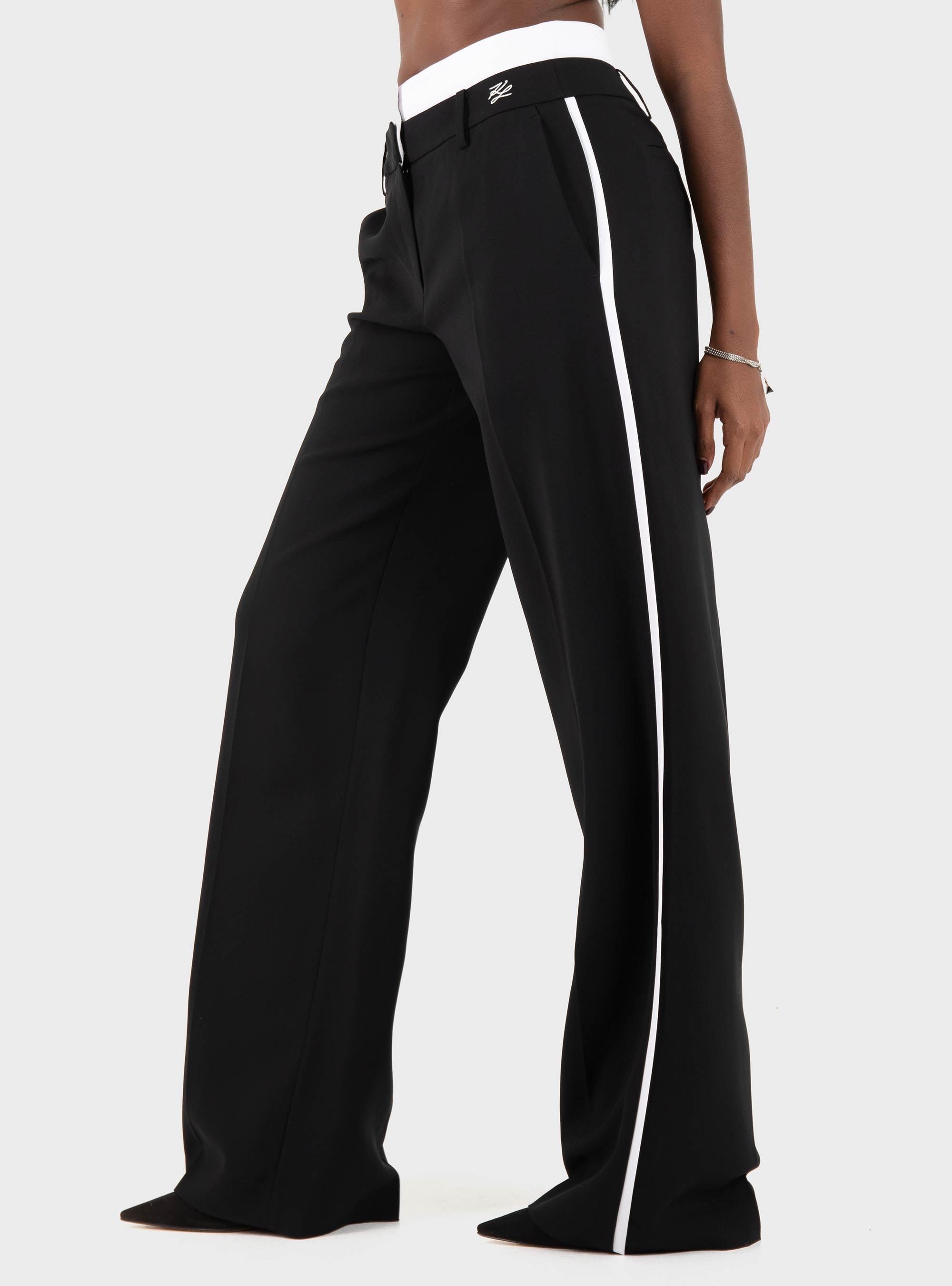 Karl Lagerfeld Contrast Waistband Pants - Black & White