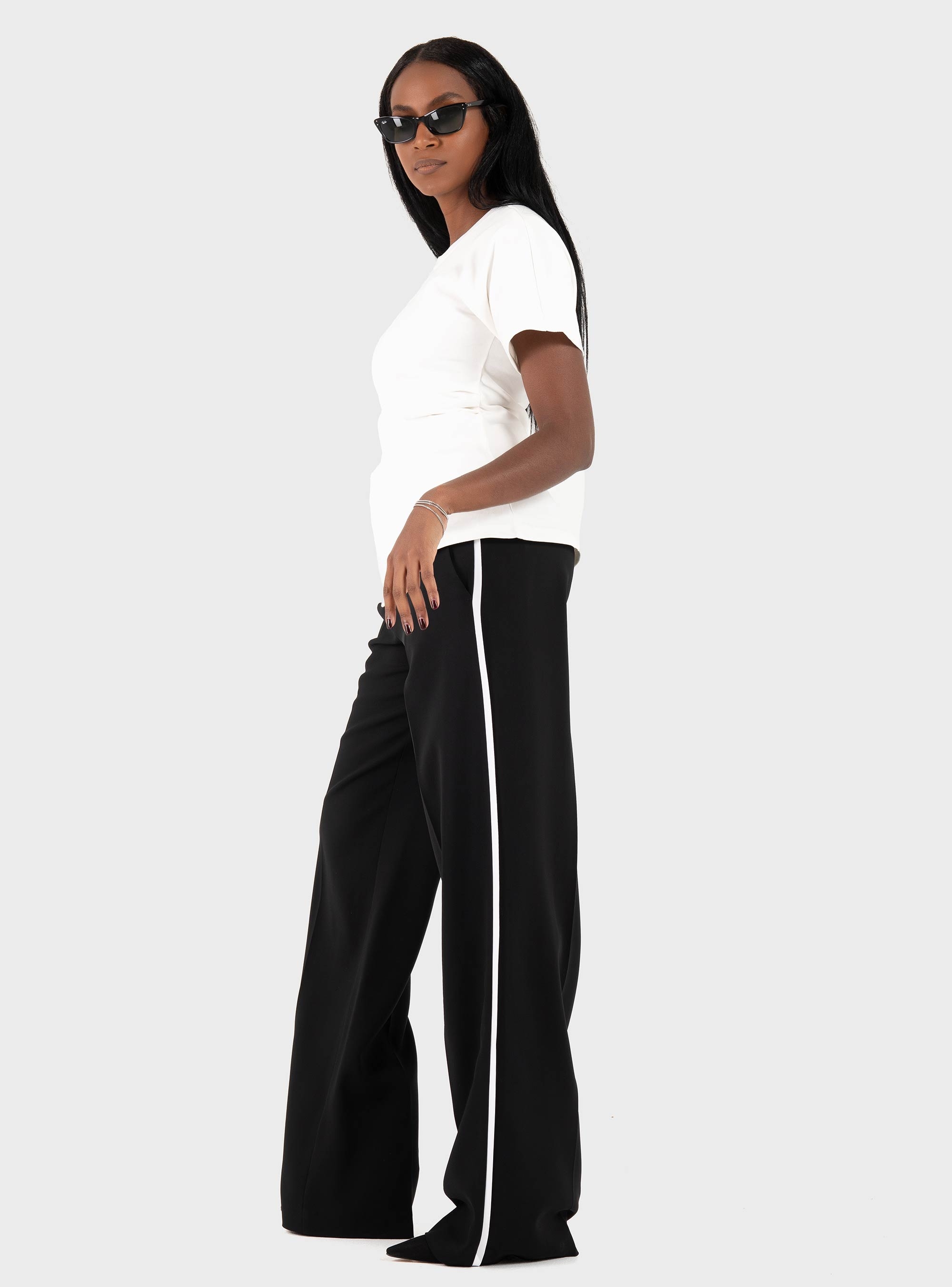 Karl Lagerfeld Contrast Waistband Pants - Black & White