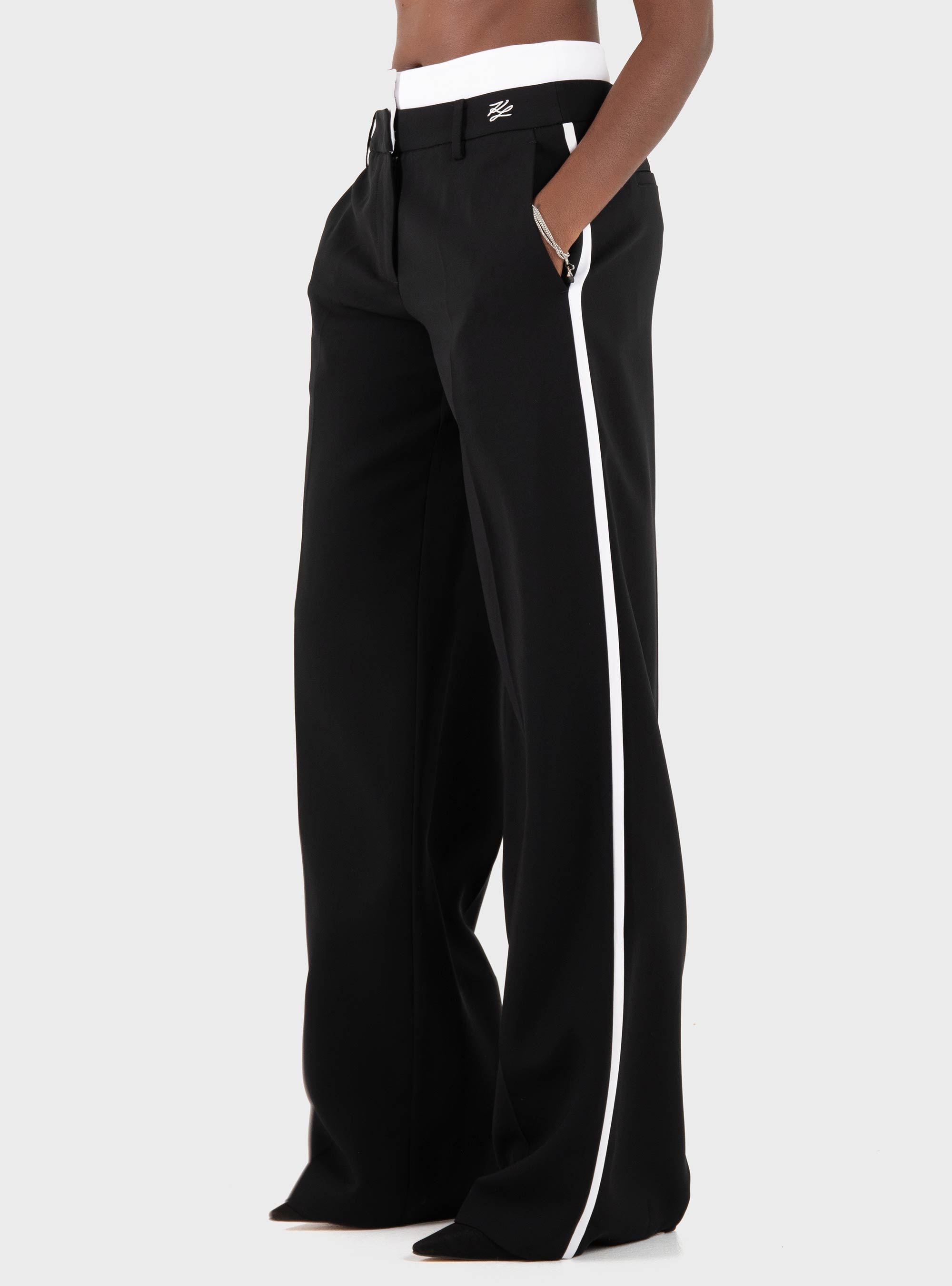 Karl Lagerfeld Contrast Waistband Pants - Black & White
