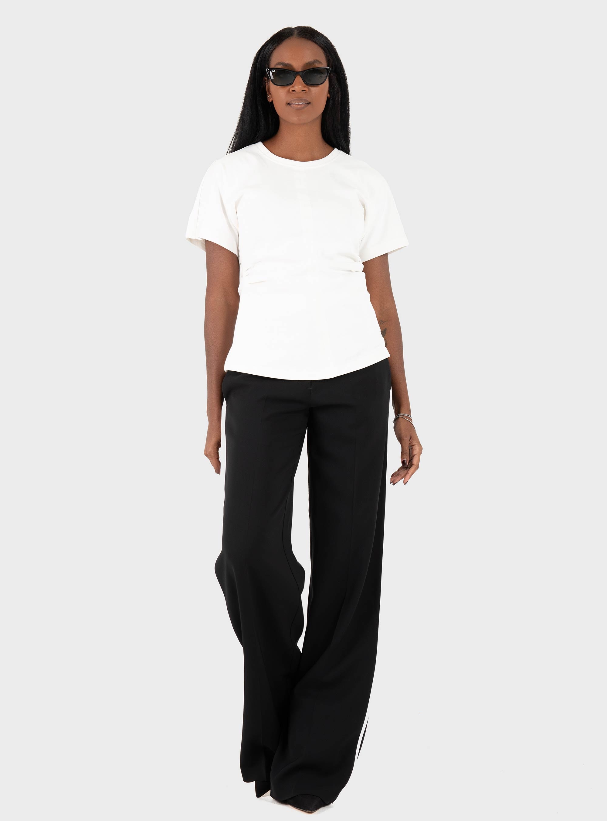 Karl Lagerfeld Contrast Waistband Pants - Black & White