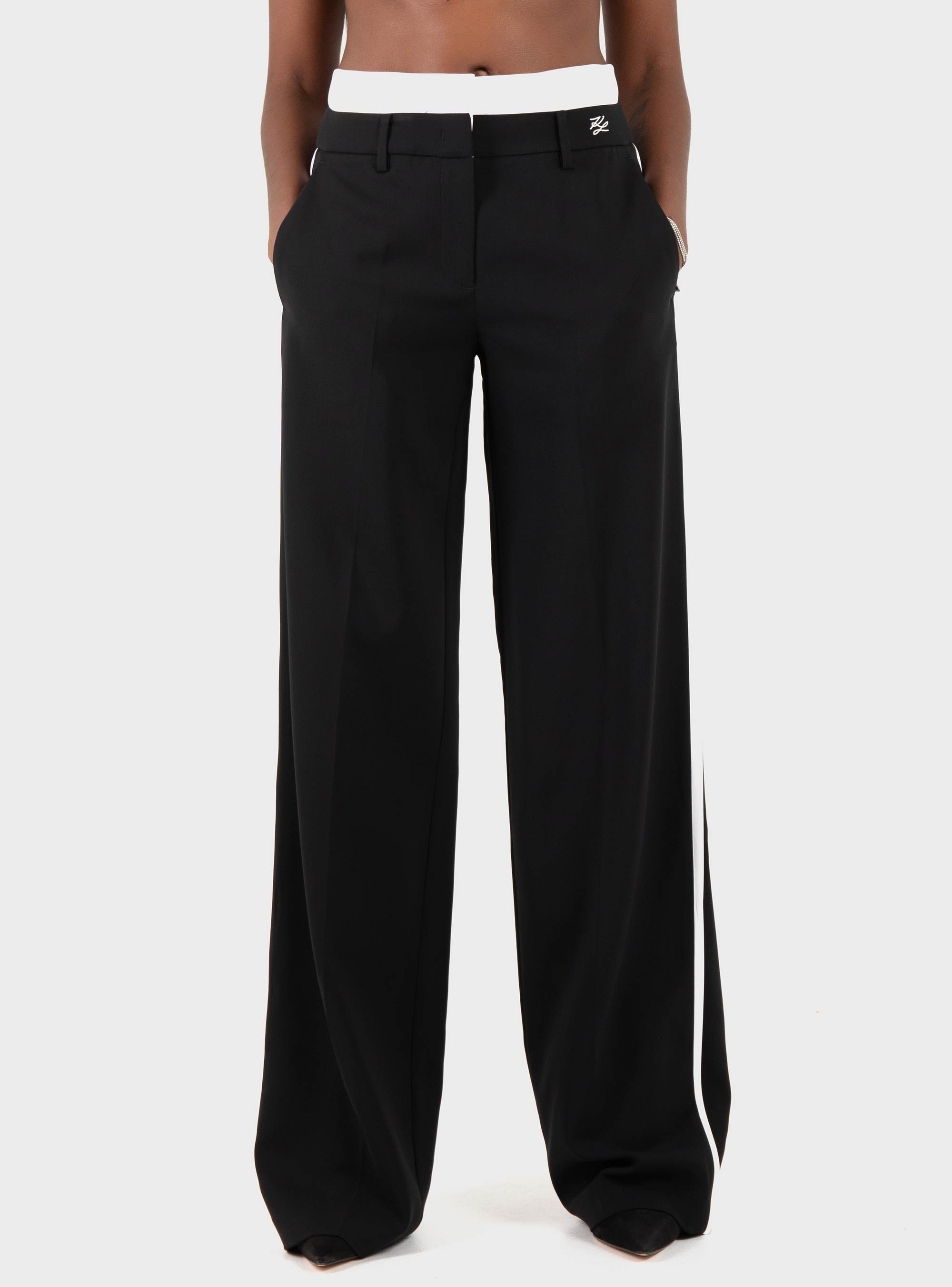 Karl Lagerfeld Contrast Waistband Pants - Black & White