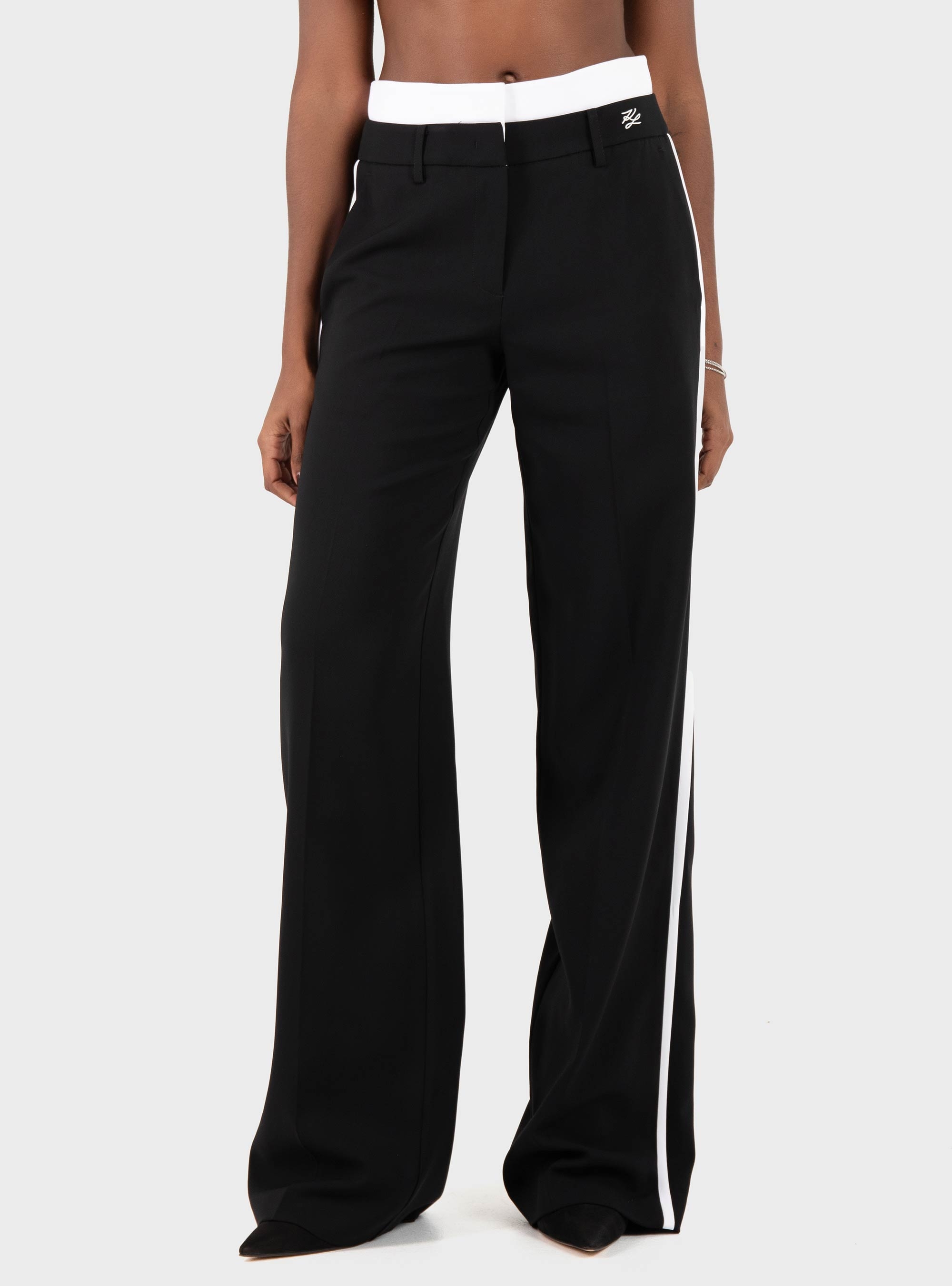 Karl Lagerfeld Contrast Waistband Pants - Black & White