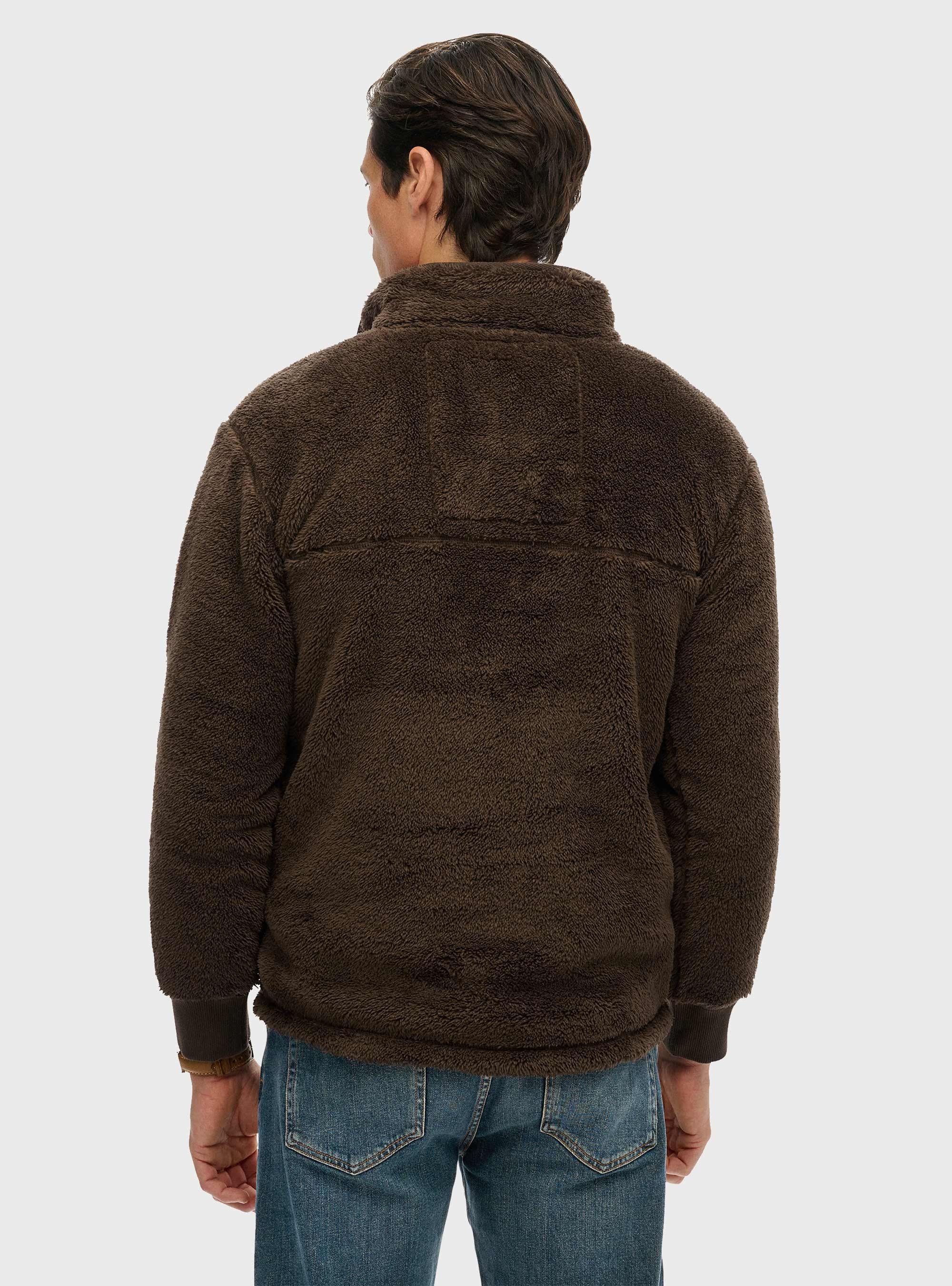 Superdry High Pile Fleece Henley Jumper - Brown
