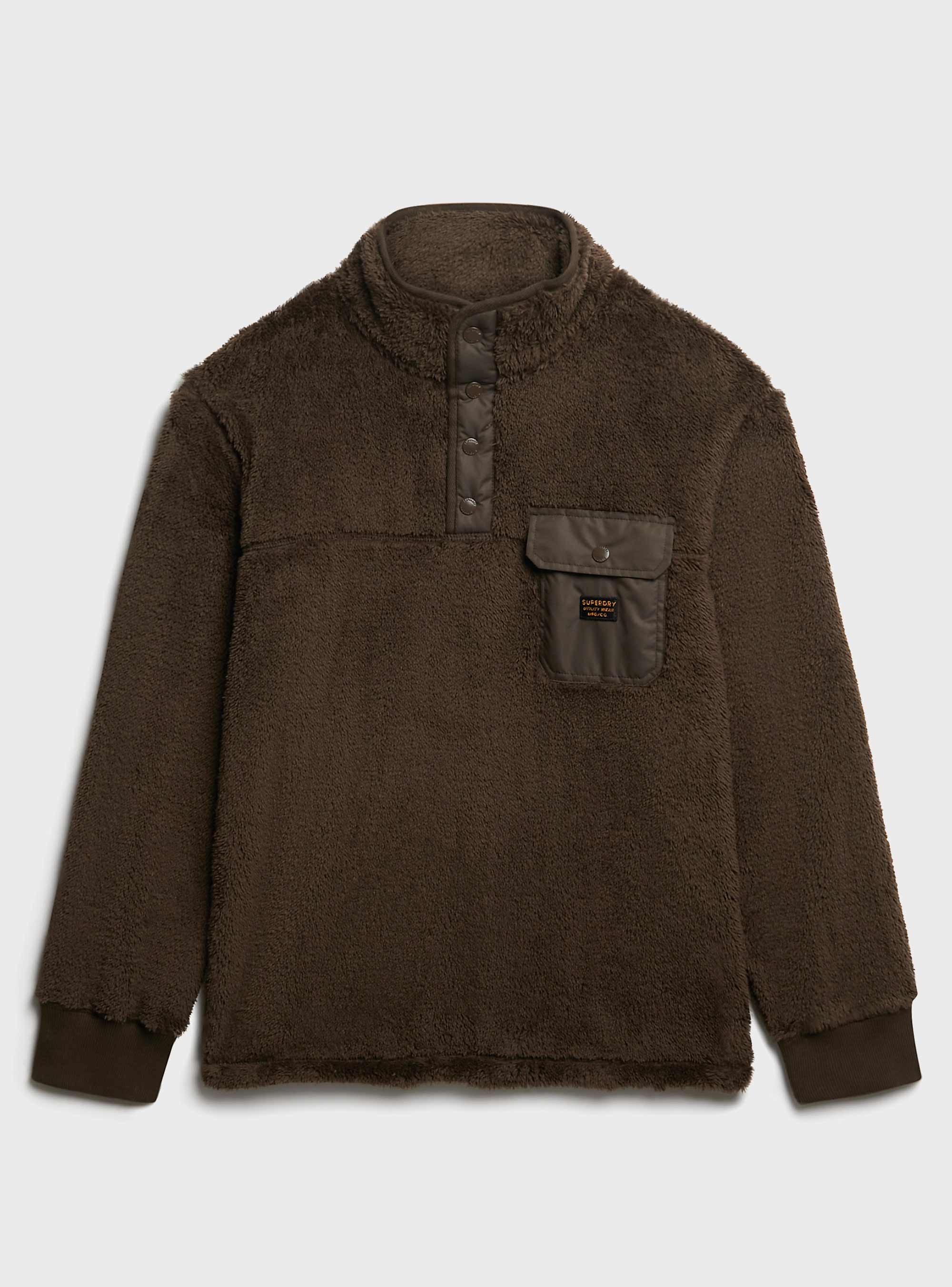 Superdry High Pile Fleece Henley Jumper - Brown
