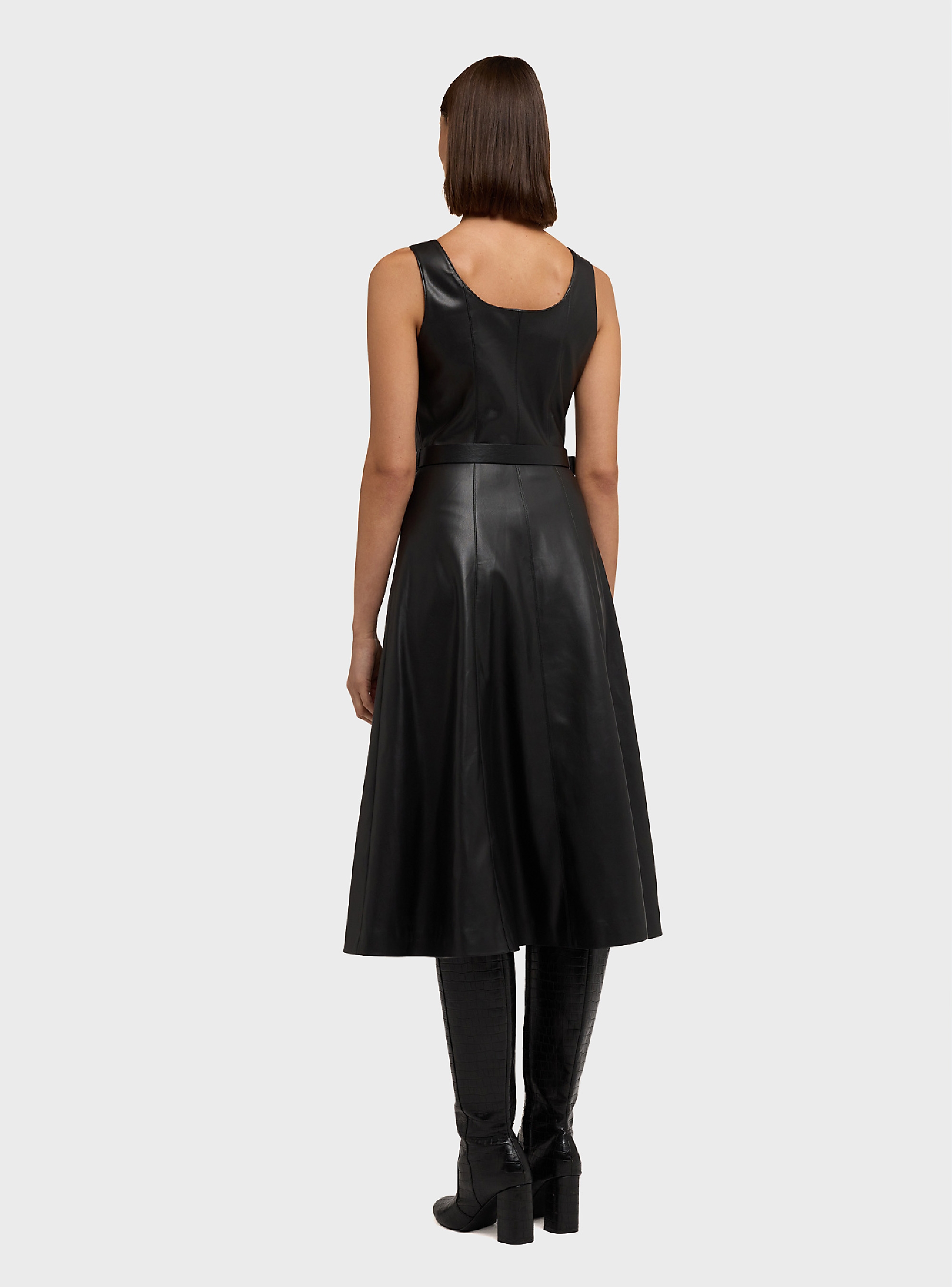 Motivi Flare dress with belt in coated fabric - Black