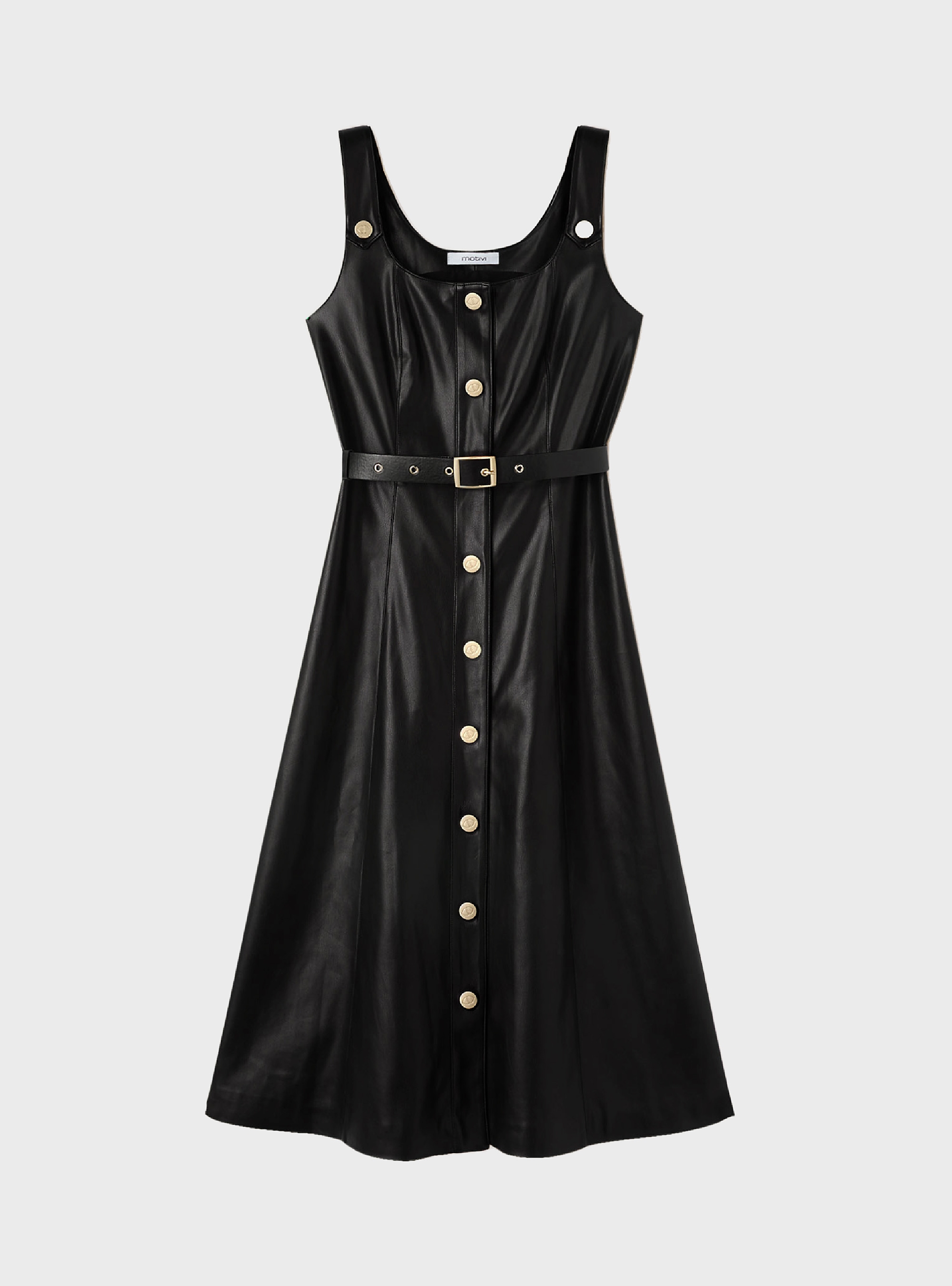 Motivi Flare dress with belt in coated fabric - Black