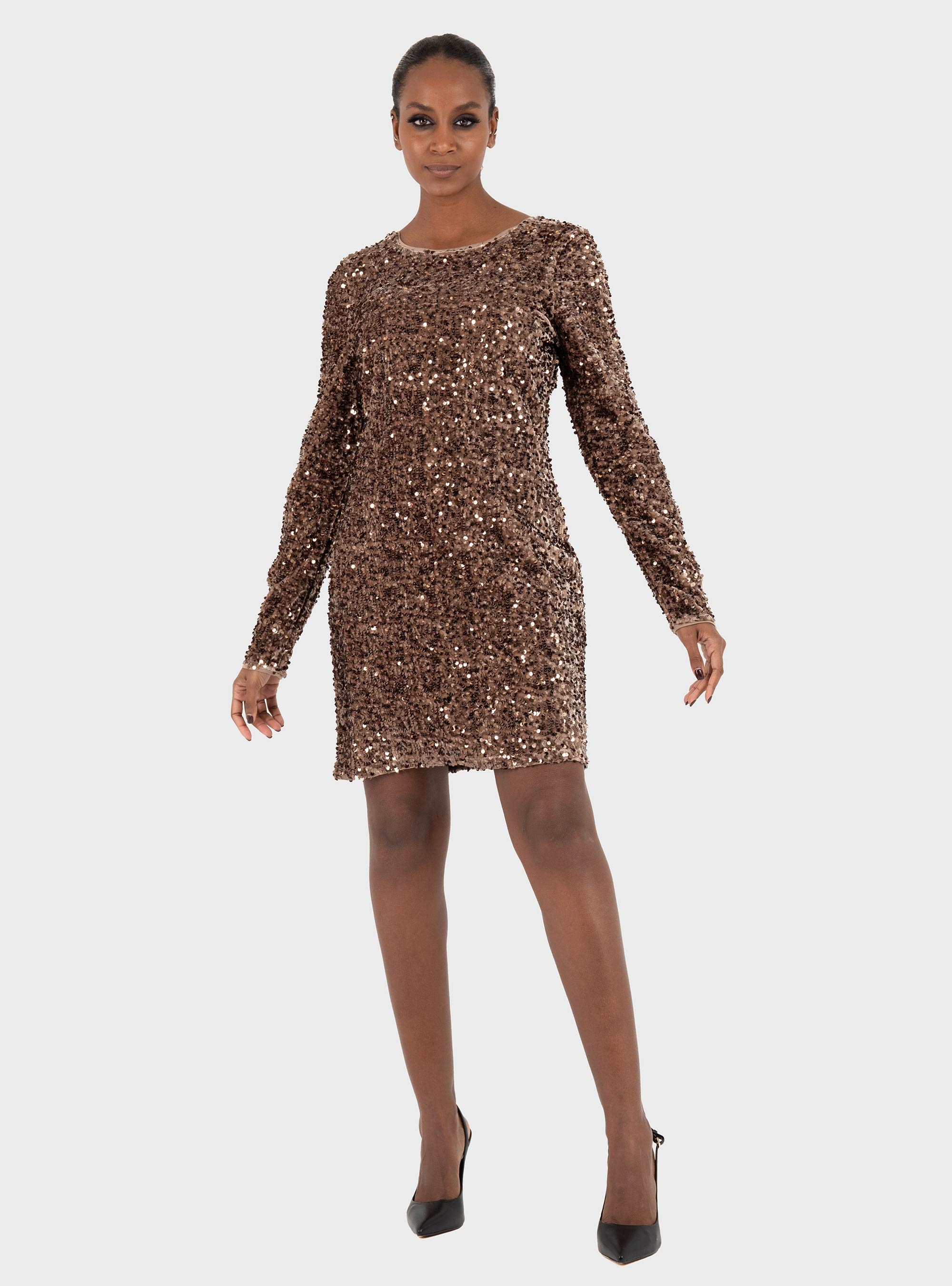 Only Confidence Deep Sequins Dress - Brown