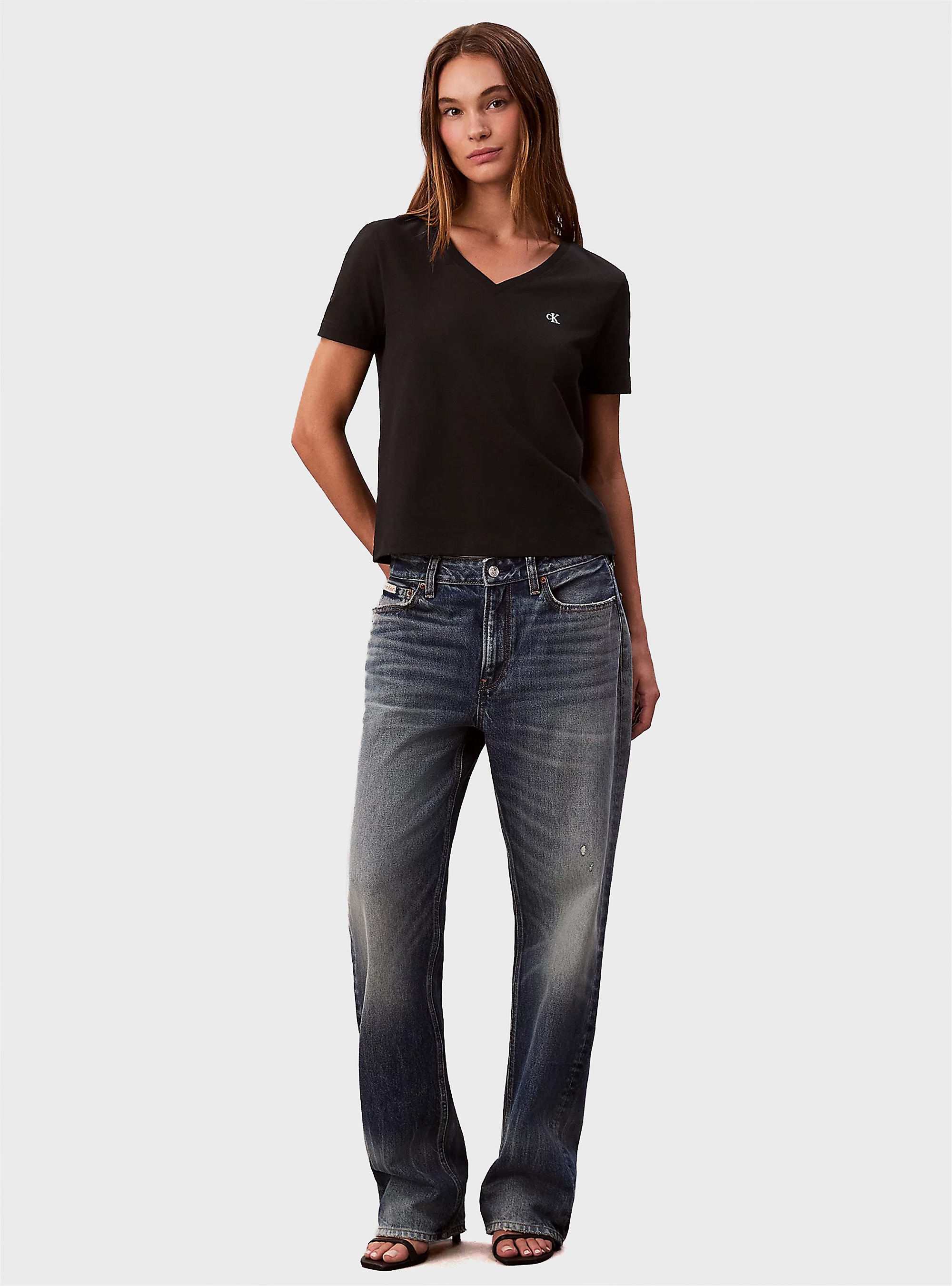 Calvin Klein Relaxed Monogram V-Neck T-shirt - Black