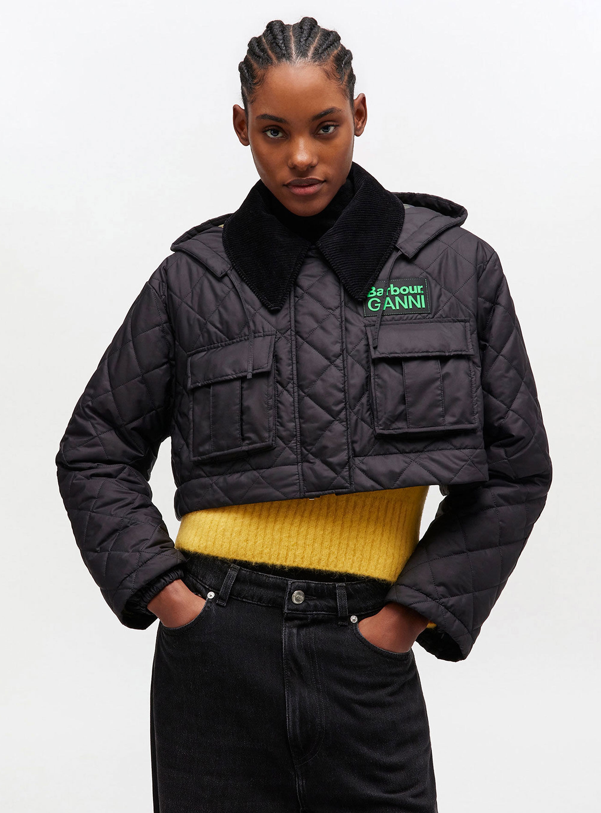 Barbour X Ganni Peplum Quilted Jacket - Black
