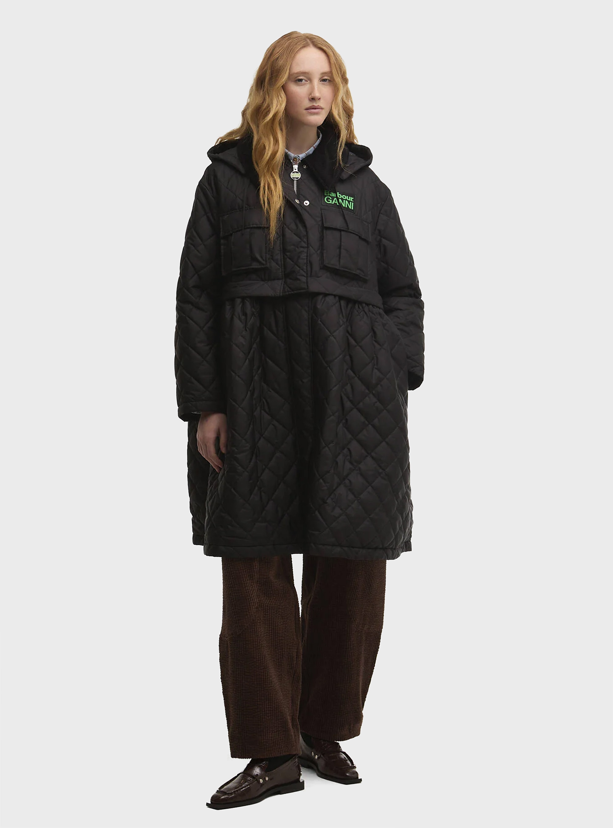 Barbour X Ganni Peplum Quilted Jacket - Black