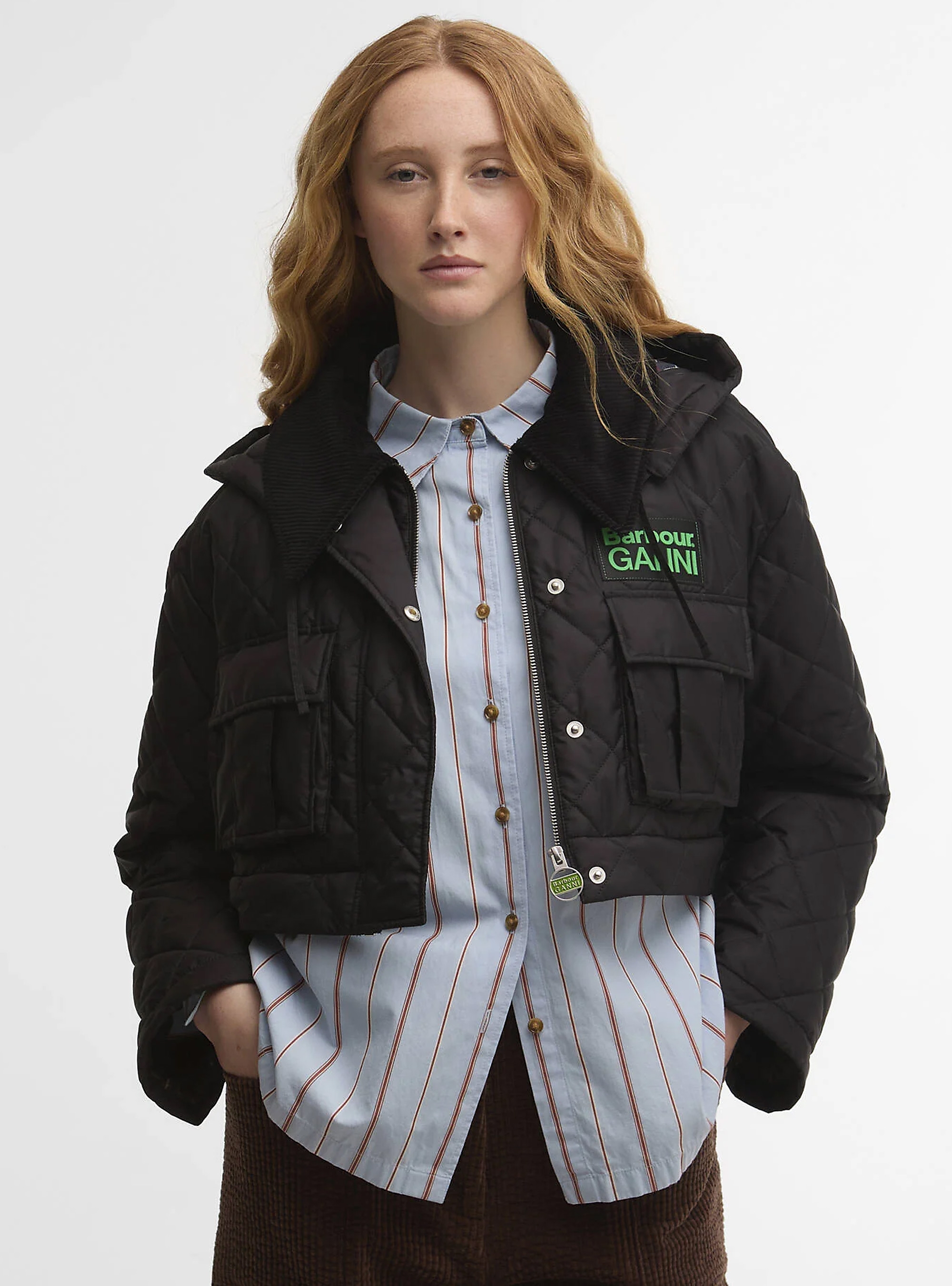 Barbour X Ganni Peplum Quilted Jacket - Black