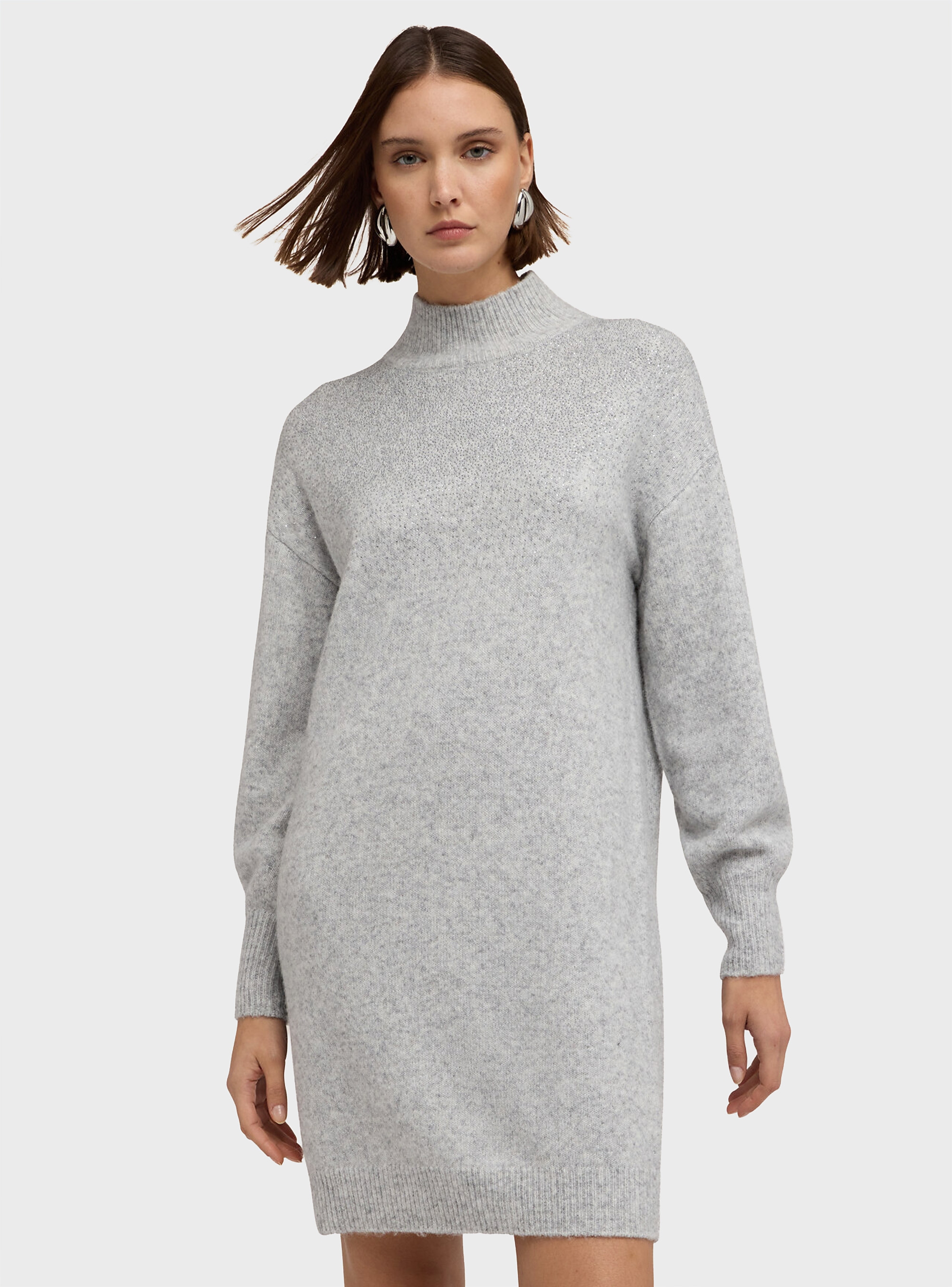 Motivi Regular Knit Dress With Rhinestones - Light Grey