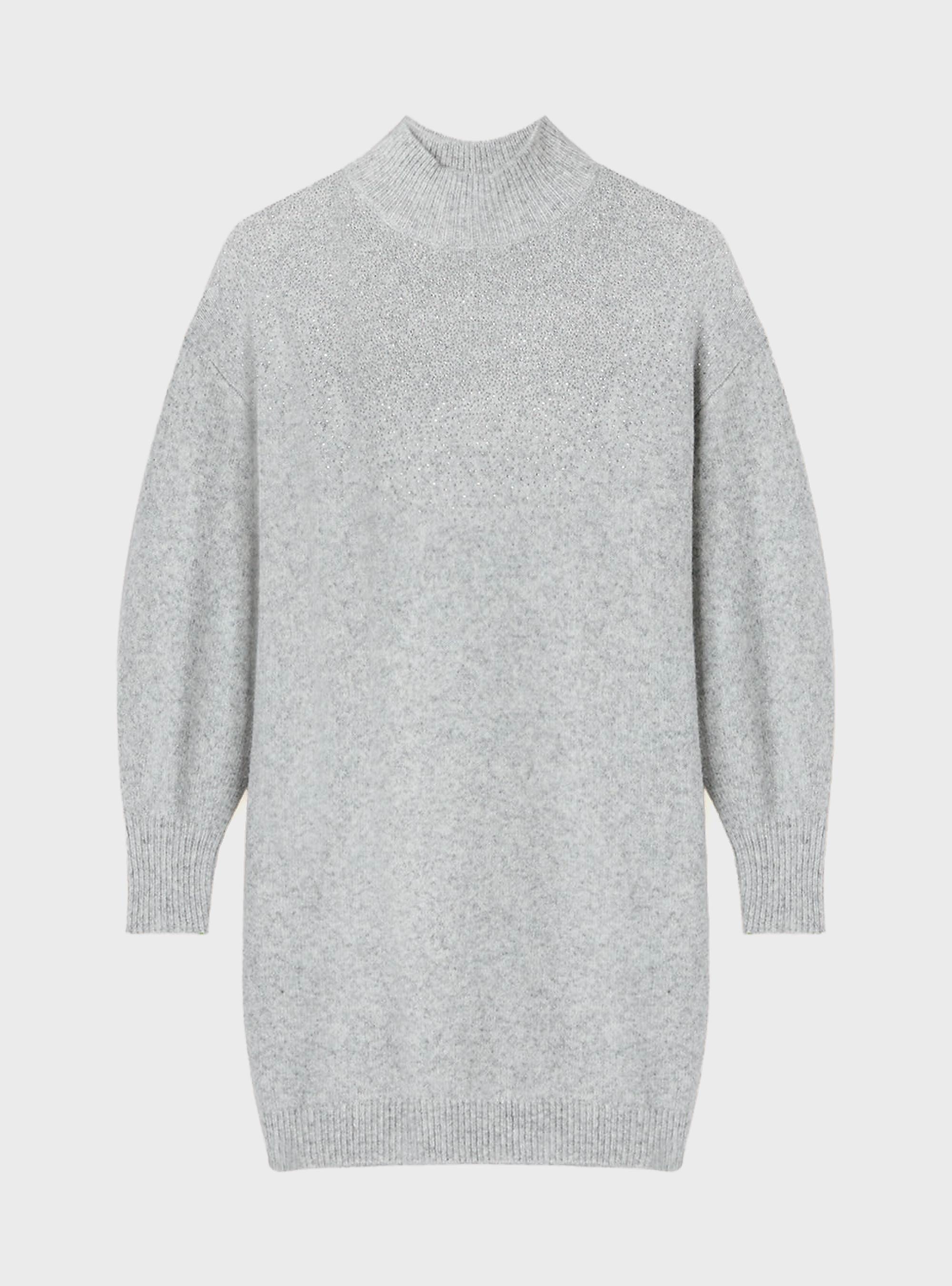 Motivi Regular Knit Dress With Rhinestones - Light Grey