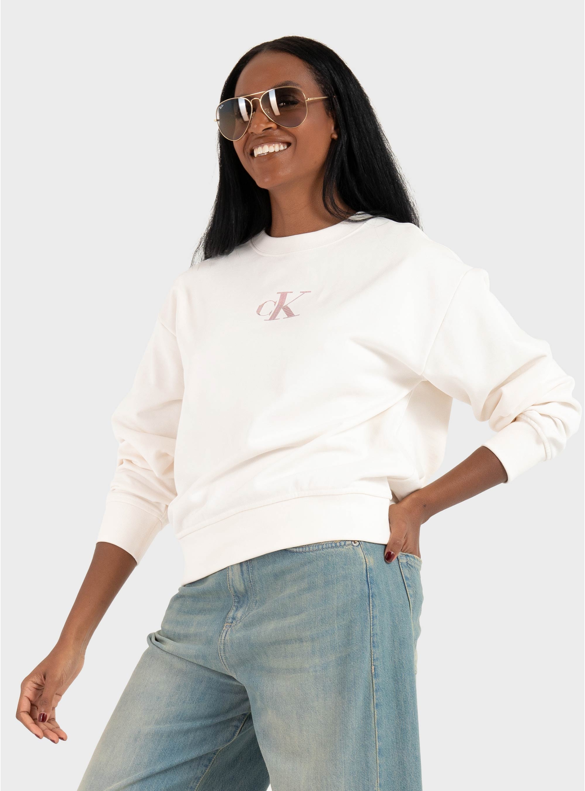 Calvin Klein CLASSIC FOIL CREWNK SWEATSHIRT - Off White