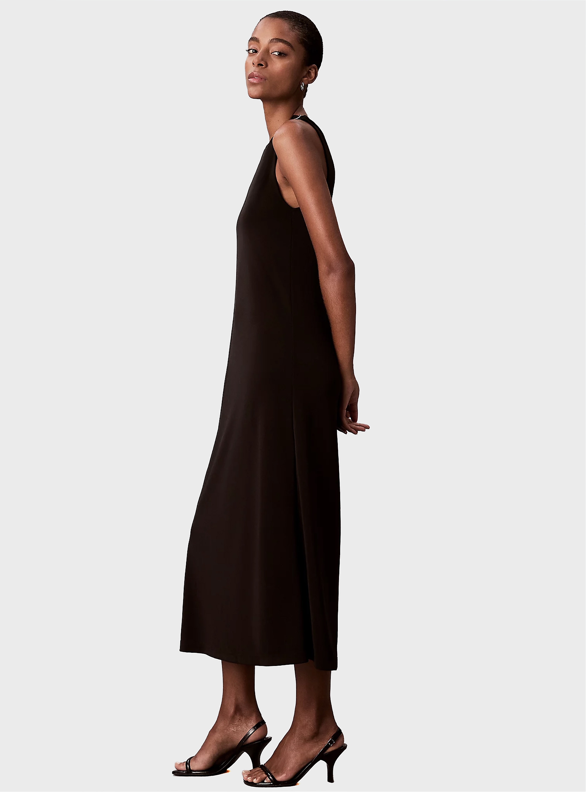 Calvin Klein Refined Jersey Hardware Sleeveless Dress - Black
