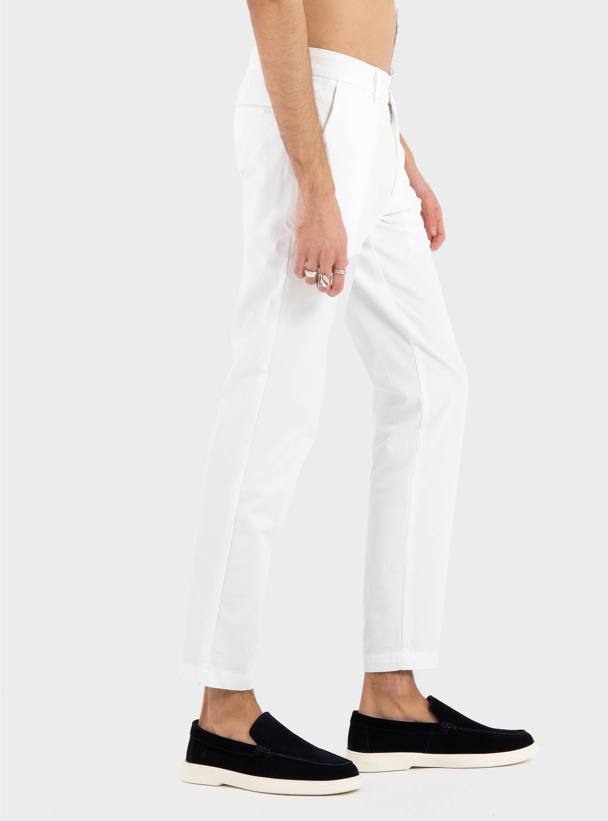 BOSS Slim-Fit Trousers In Cotton-Blend Twill P-Kaiton1-Zip - White
