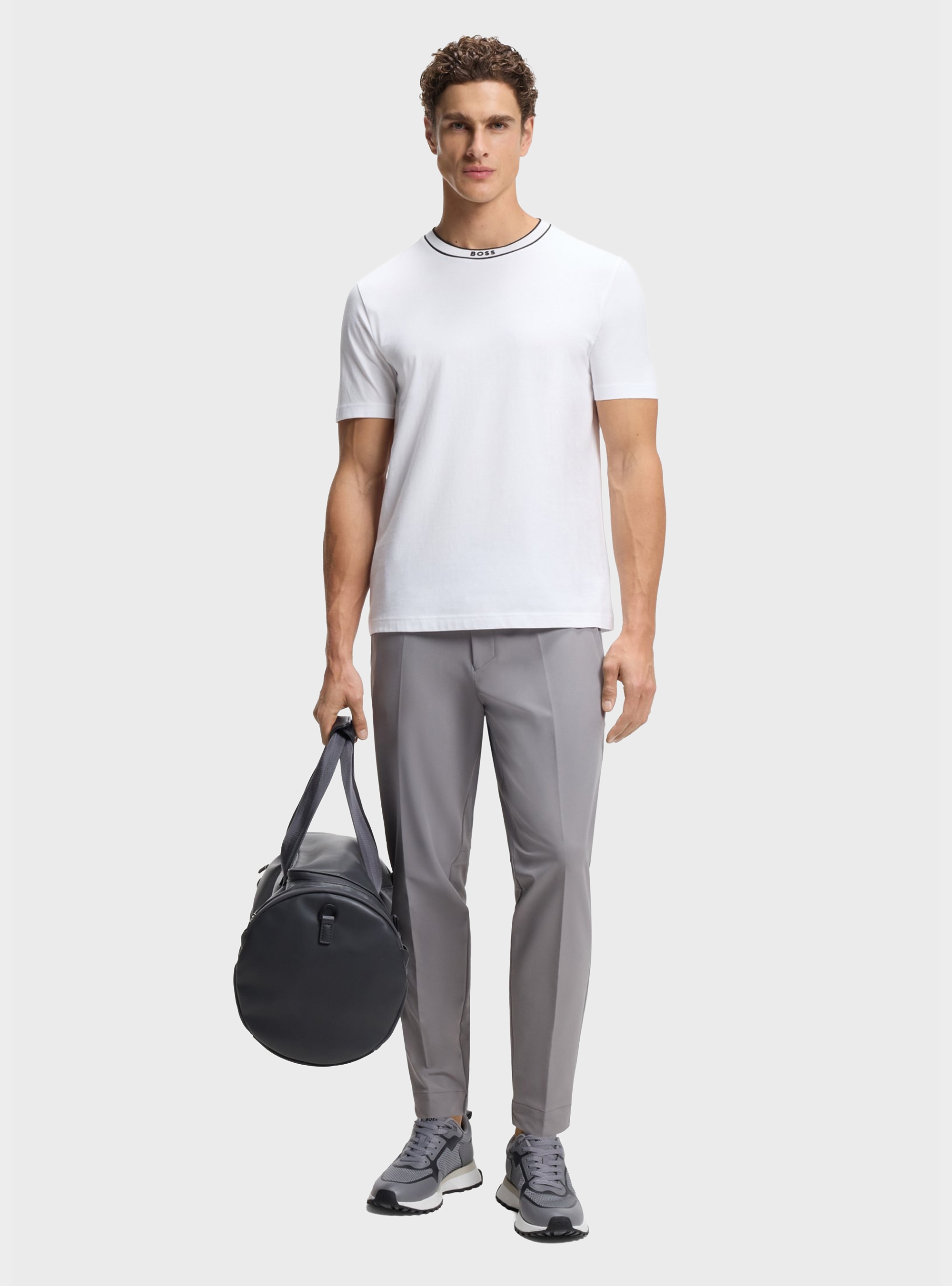 BOSS Cotton T-Shirt With Sporty Contrast Stripes Tee 5 - White