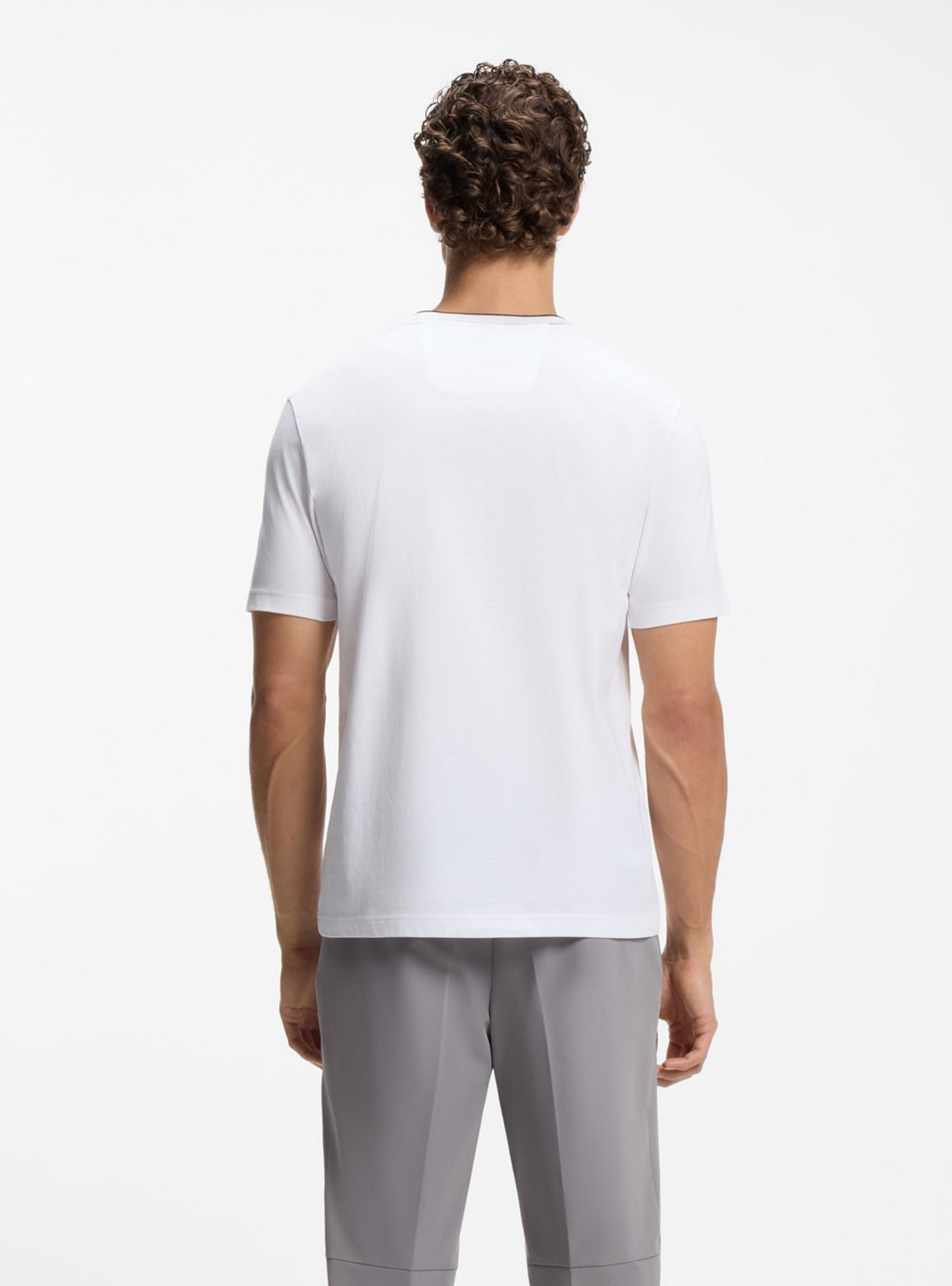 BOSS Cotton T-Shirt With Sporty Contrast Stripes Tee 5 - White