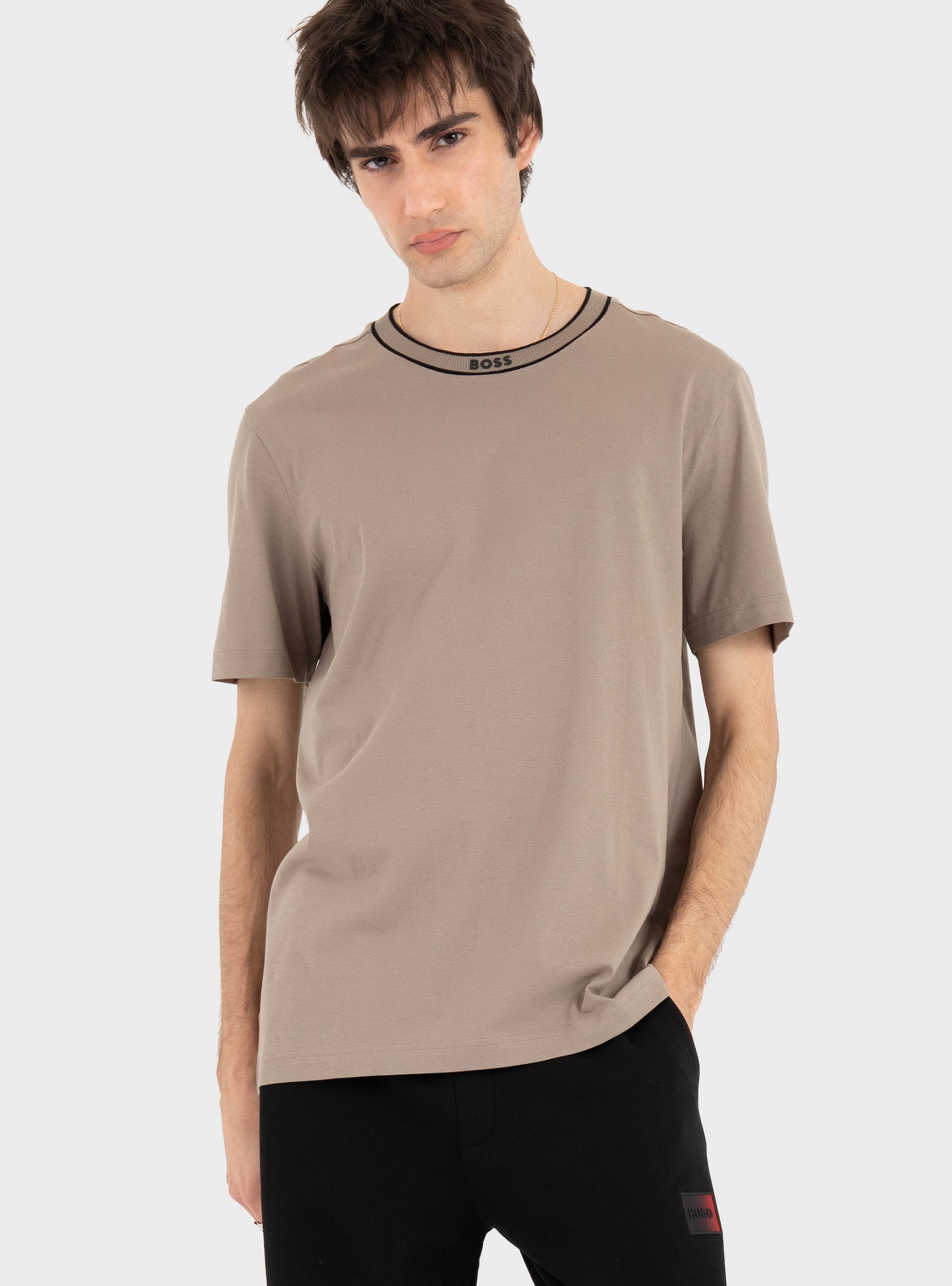 BOSS Cotton T-Shirt With Sporty Contrast Stripes Tee 5 - Light Green