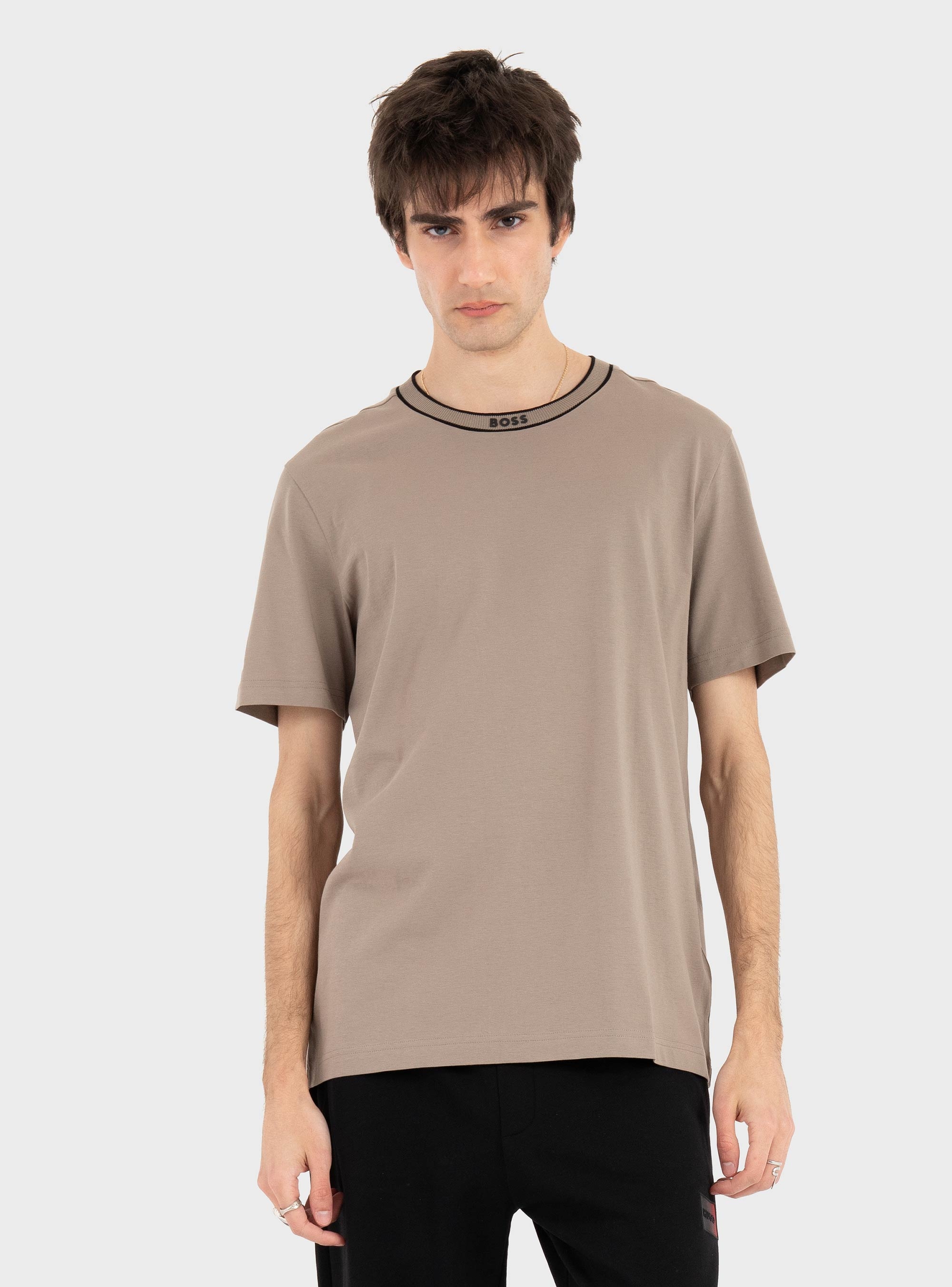 BOSS Cotton T-Shirt With Sporty Contrast Stripes Tee 5 - Light Green
