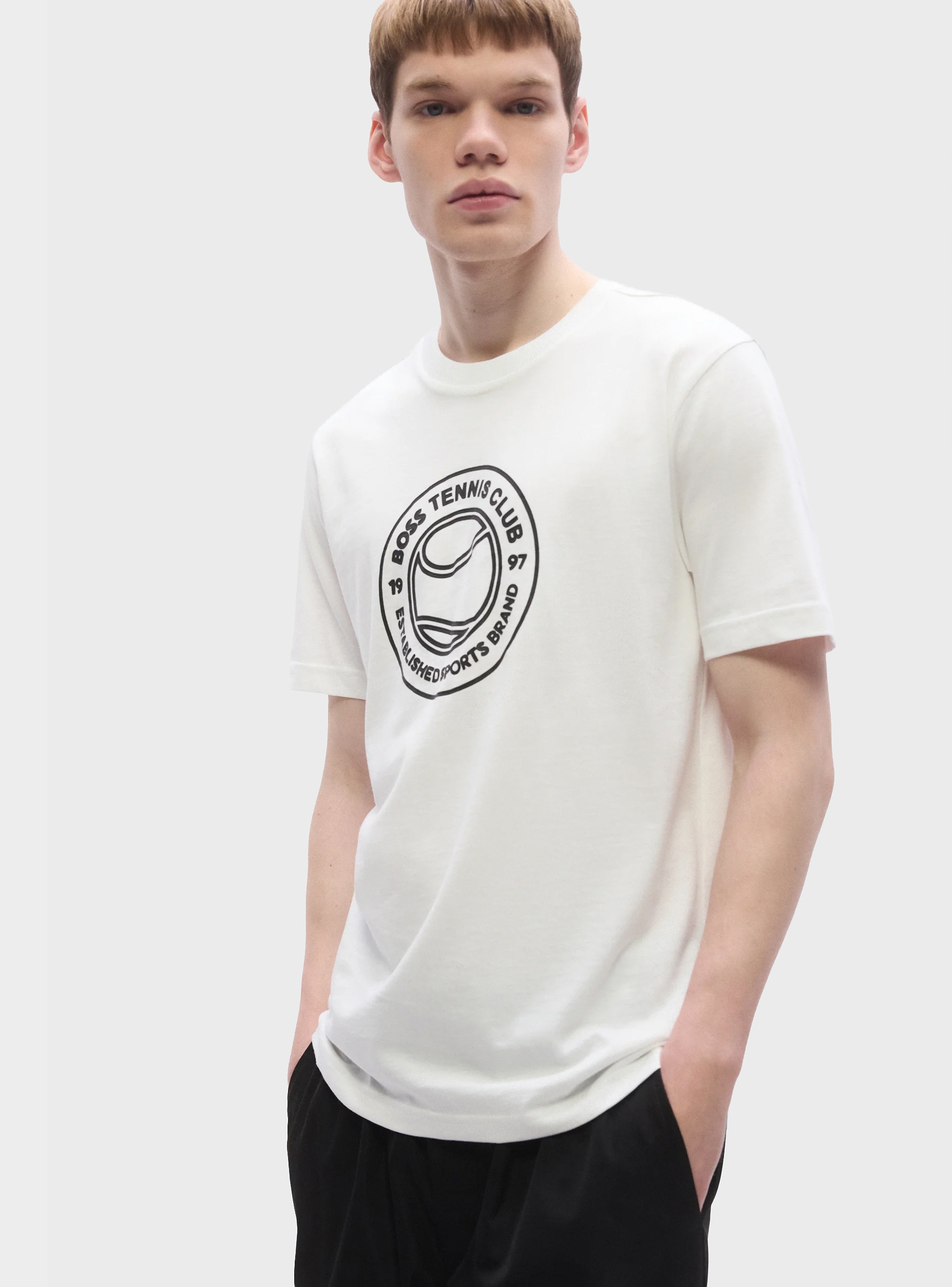 BOSS Cotton-Jersey T-Shirt With Tennis-Themed Artwork TS_Join Logo - White