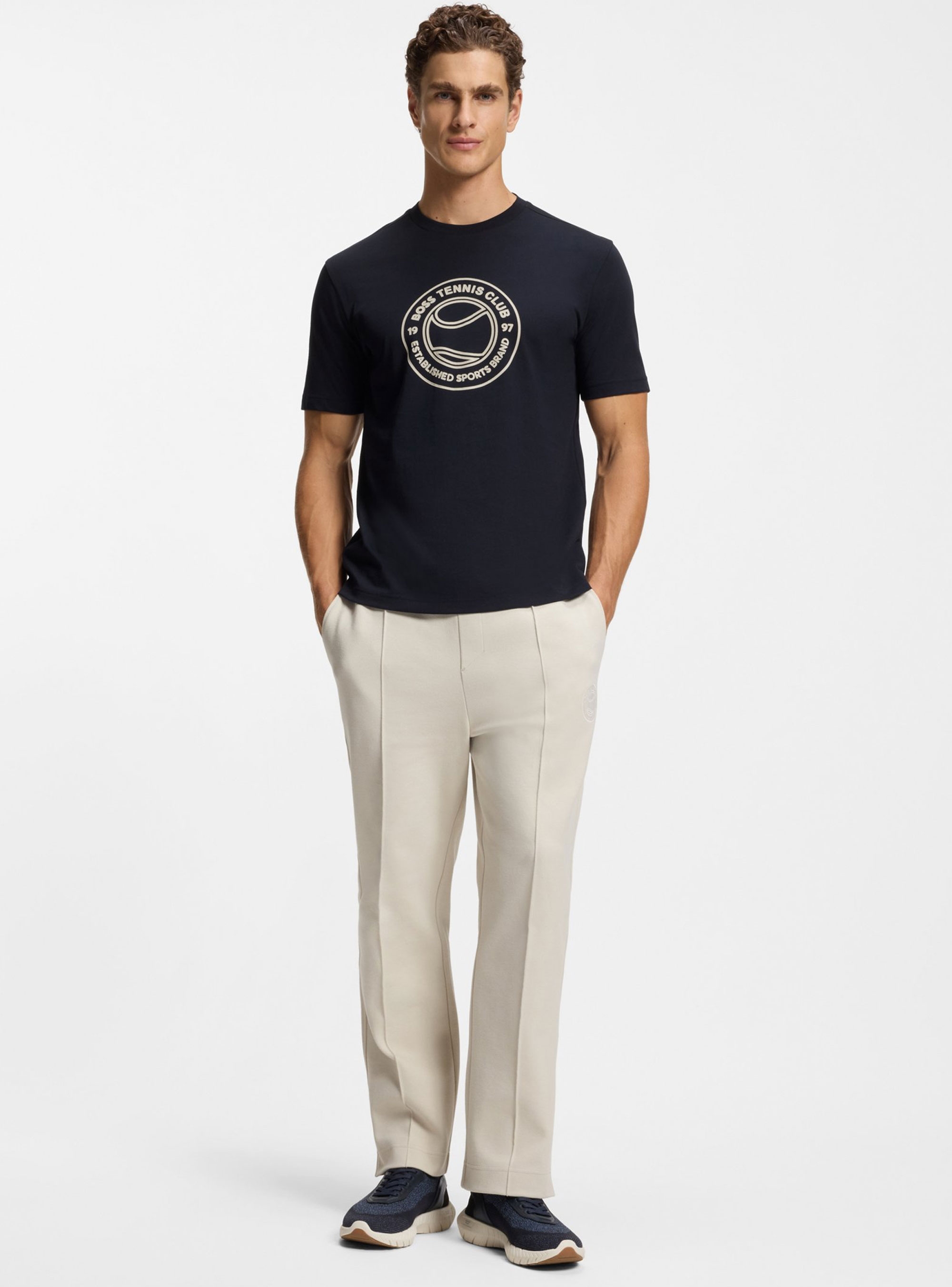 BOSS Cotton-Jersey T-Shirt With Tennis-Themed Artwork TS_Join Logo - Dark Blue