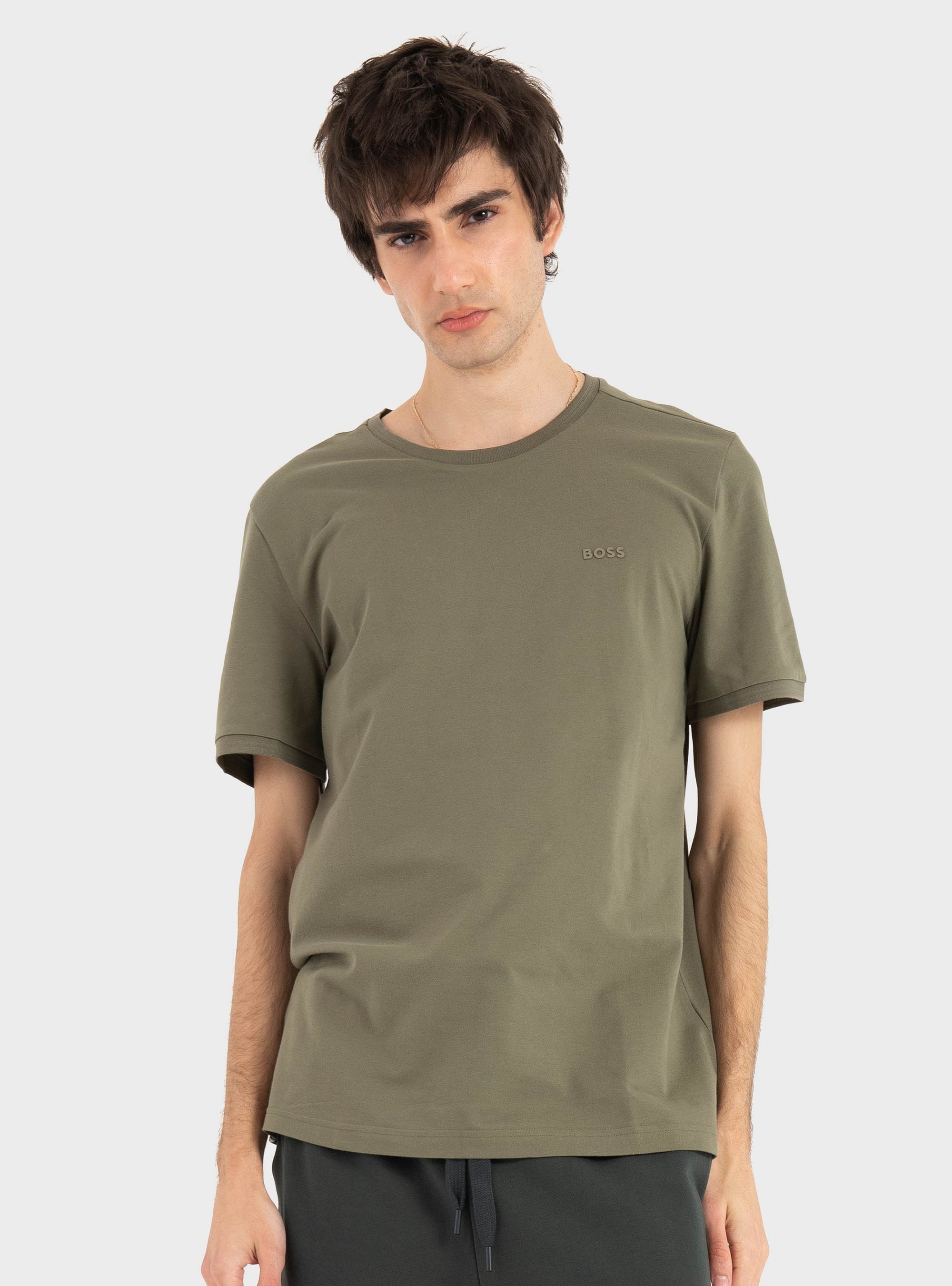BOSS Stretch-Cotton T-Shirt With Stripes And Logo  Taul - Olive 