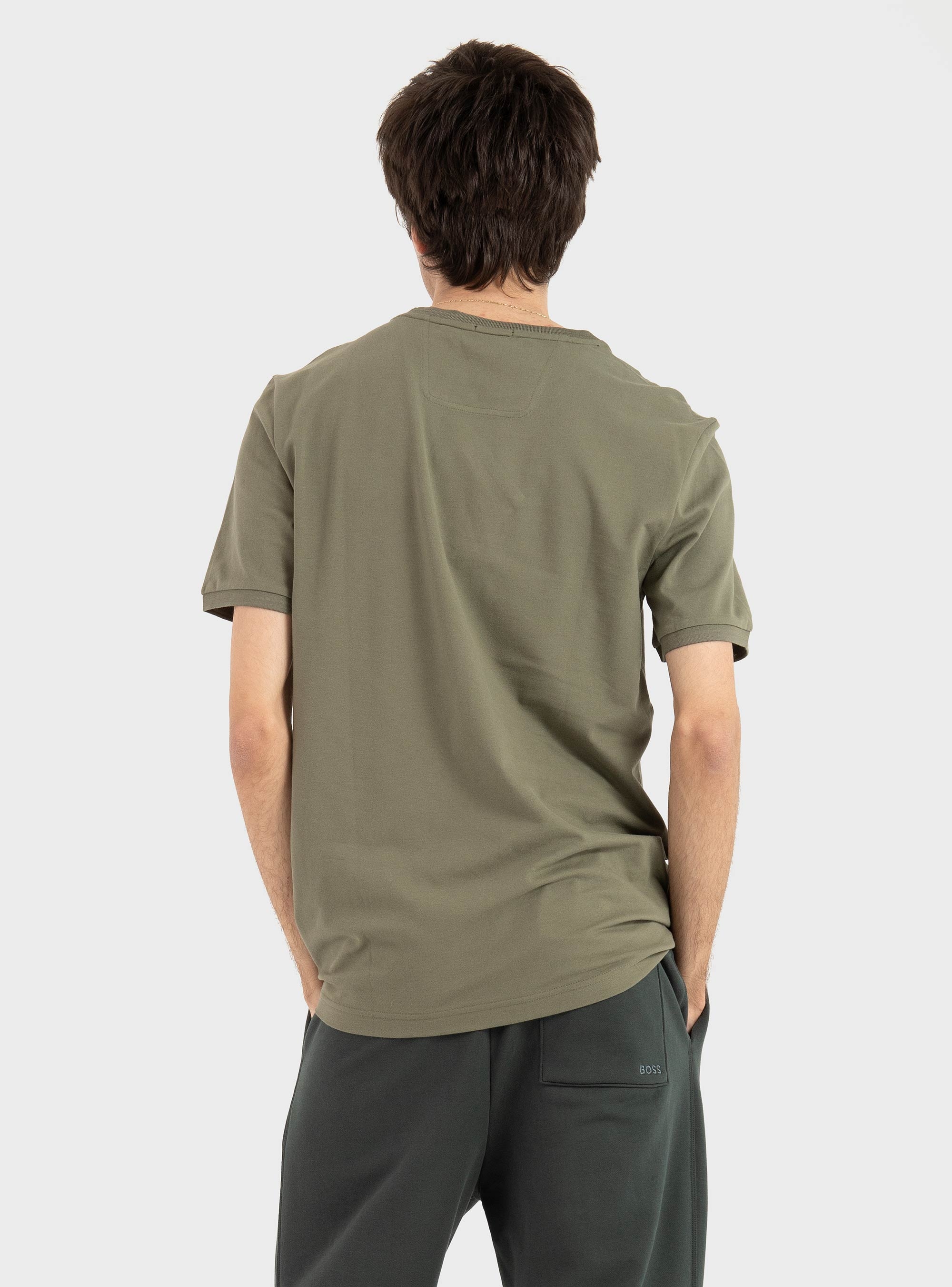BOSS Stretch-Cotton T-Shirt With Stripes And Logo  Taul - Olive 