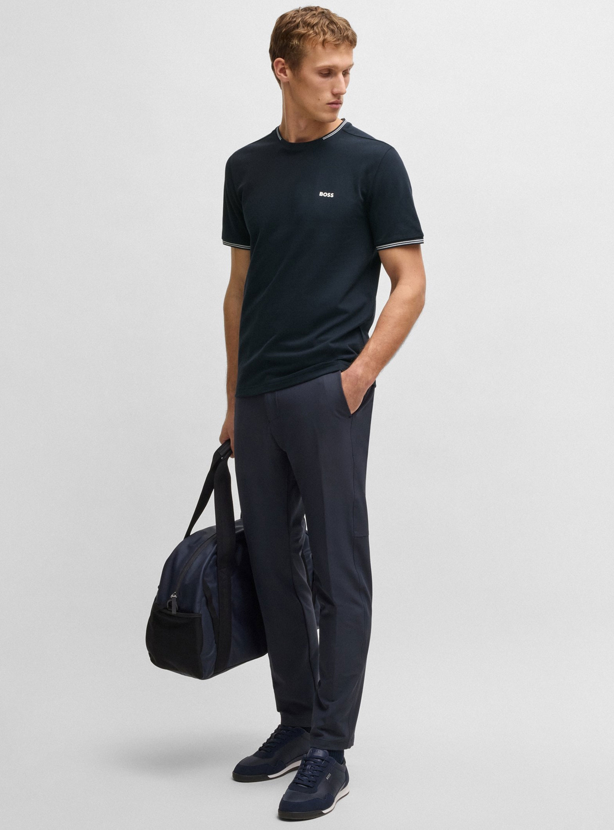 BOSS Stretch-Cotton T-Shirt With Stripes And Logo  Taul - Dark Blue