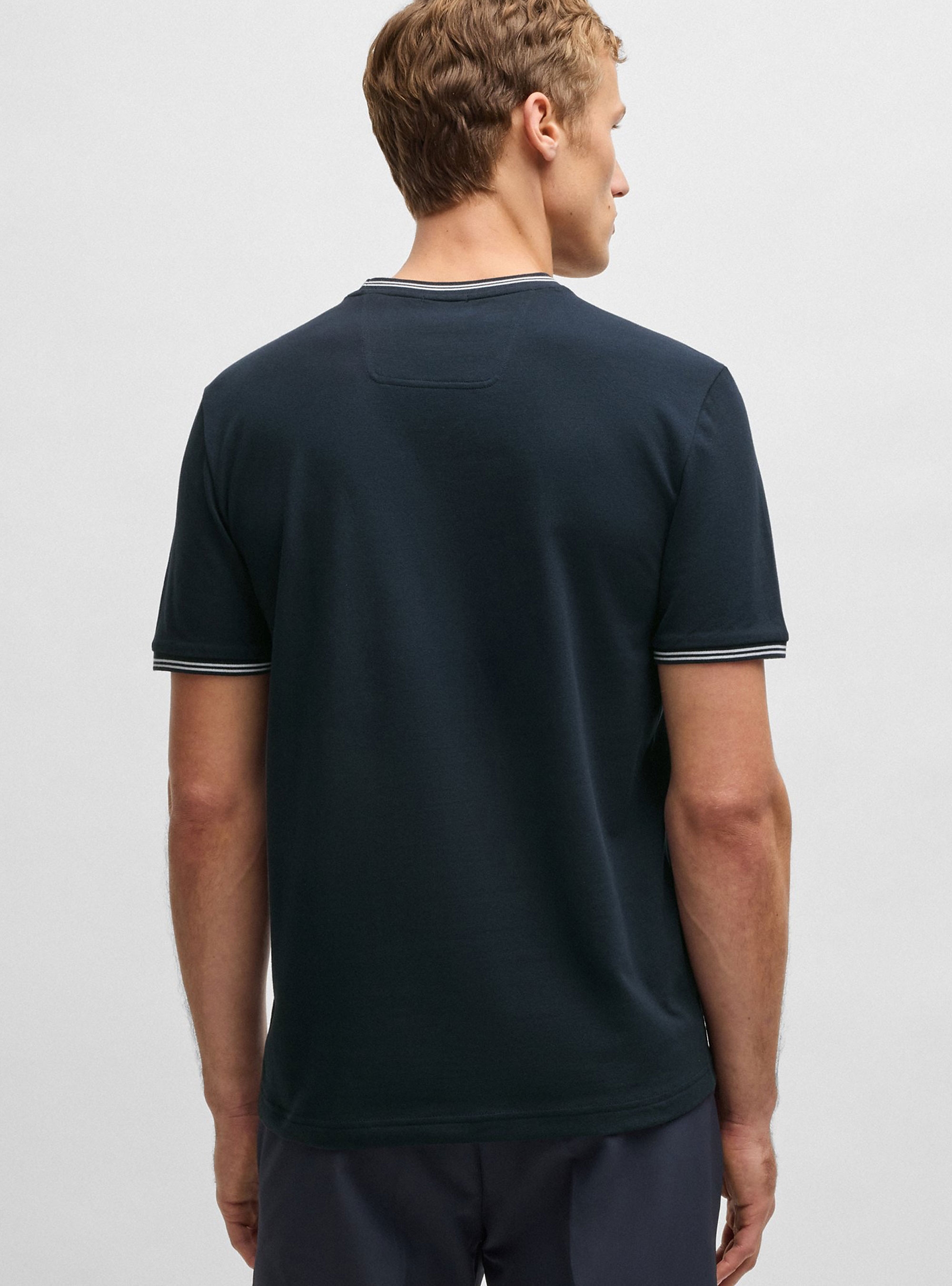 BOSS Stretch-Cotton T-Shirt With Stripes And Logo  Taul - Dark Blue